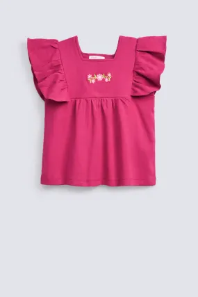 GIRLS EMBROIDERED RIB TOP