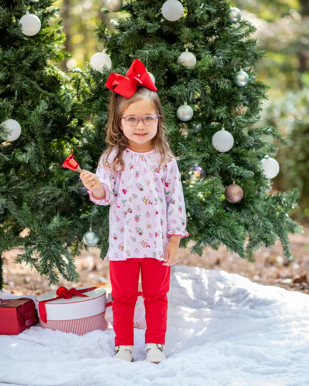 Girl's "Christmas Mice" Pima Cotton Legging Set