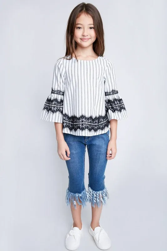 Girls Striped Lace Top