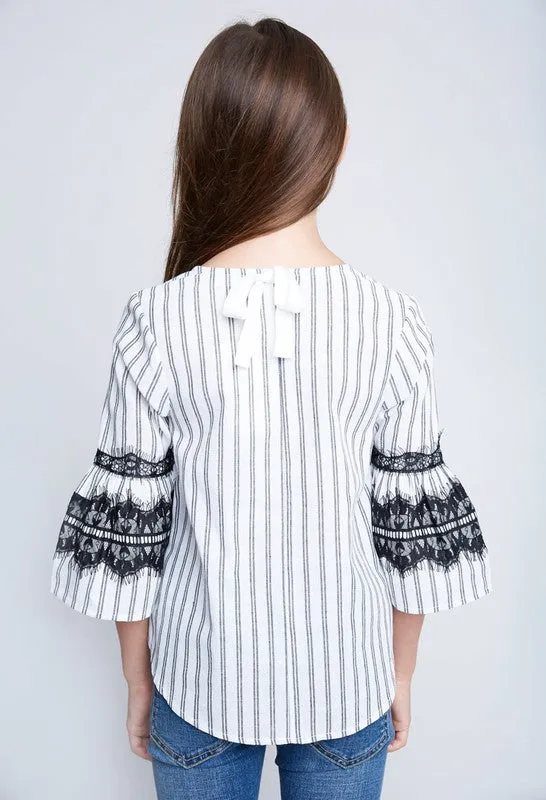 Girls Striped Lace Top