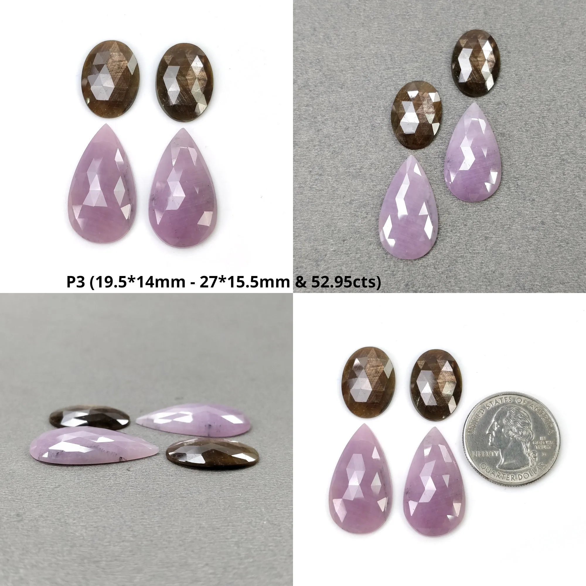 Golden Brown CHOCOLATE And PINK SAPPHIRE Gemstone Rose Cut : Natural Untreated Hexagon Triangle Uneven Round Pear Shape 4pcs