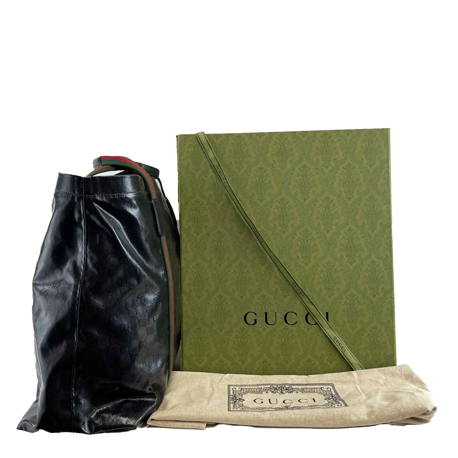 GUCCI - GG Crystal Medium Tote - Green/Red Web Grosgrain FULL KIT