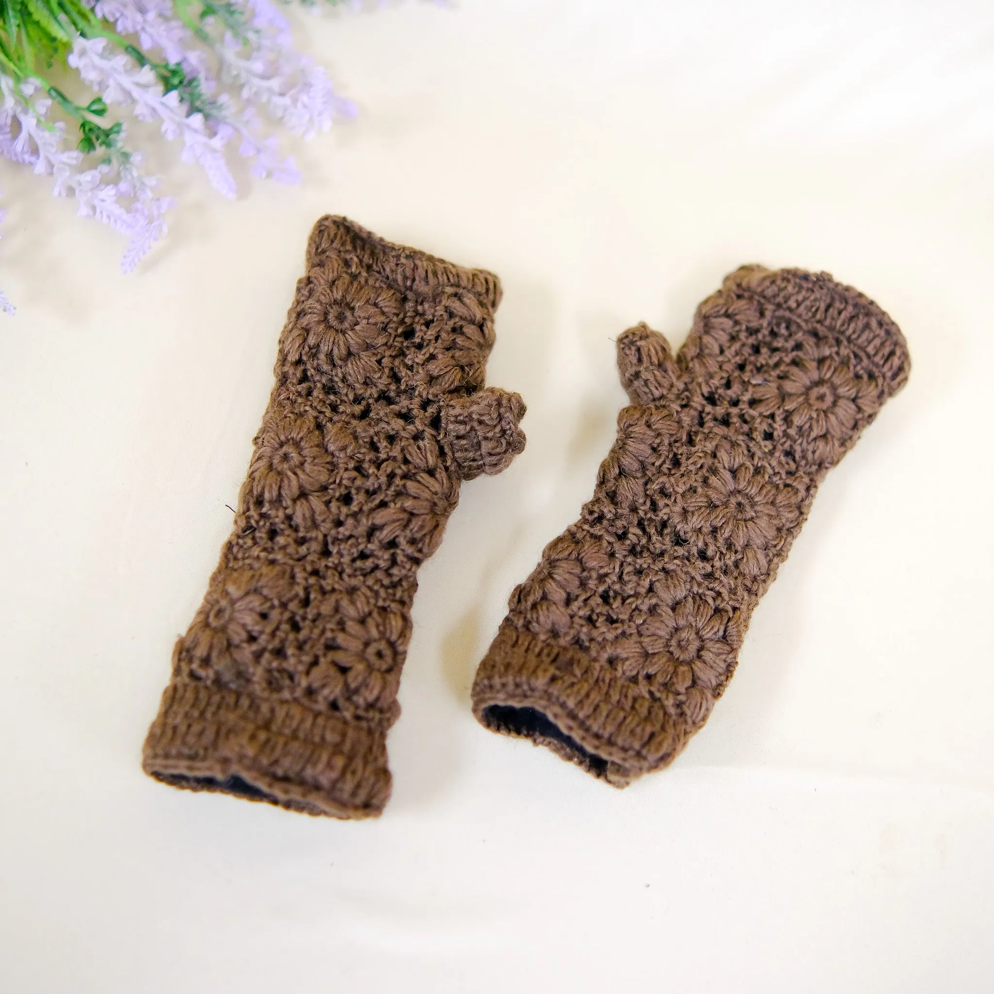 Hand Knit Crocheted Fleece Lined Hand Warmers