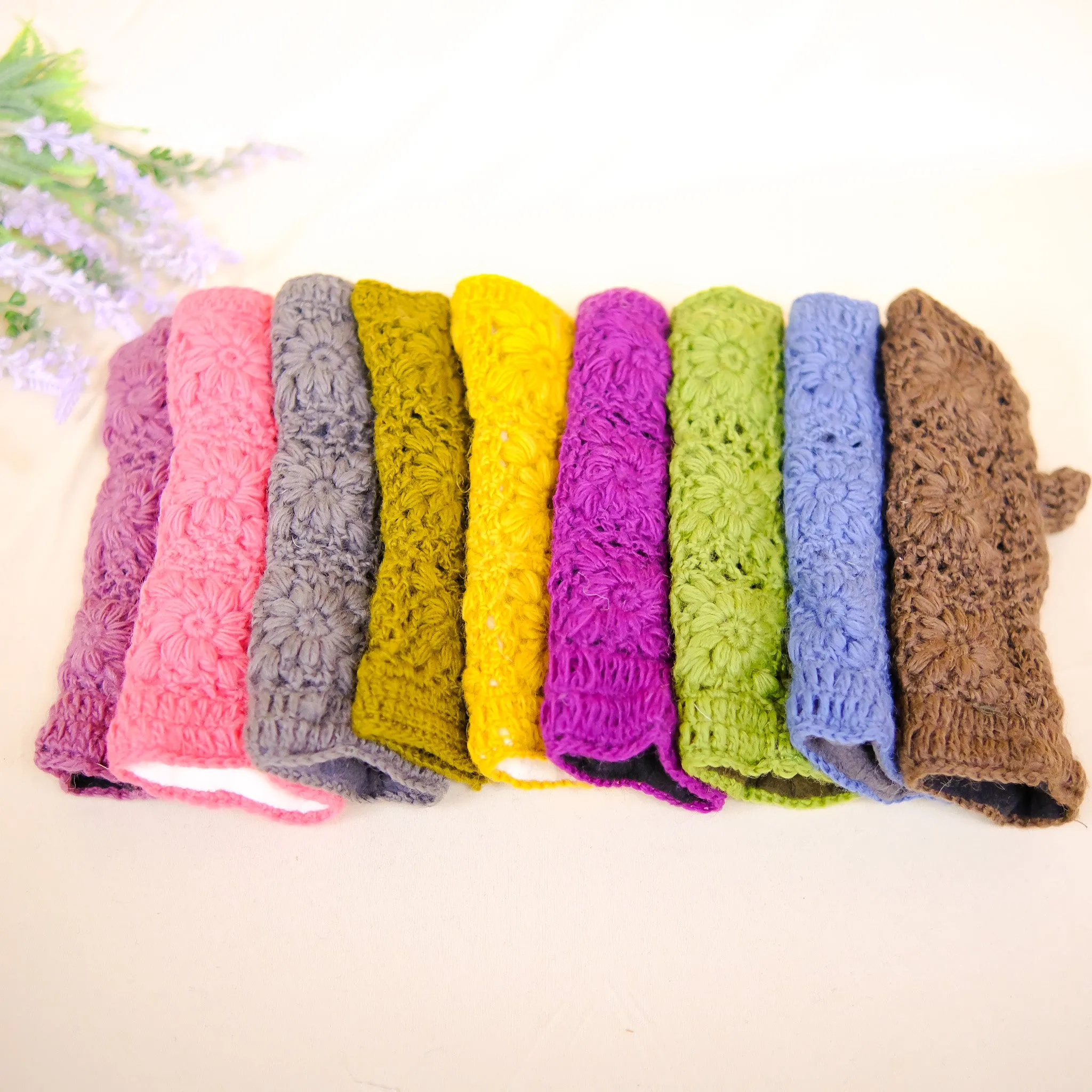 Hand Knit Crocheted Fleece Lined Hand Warmers