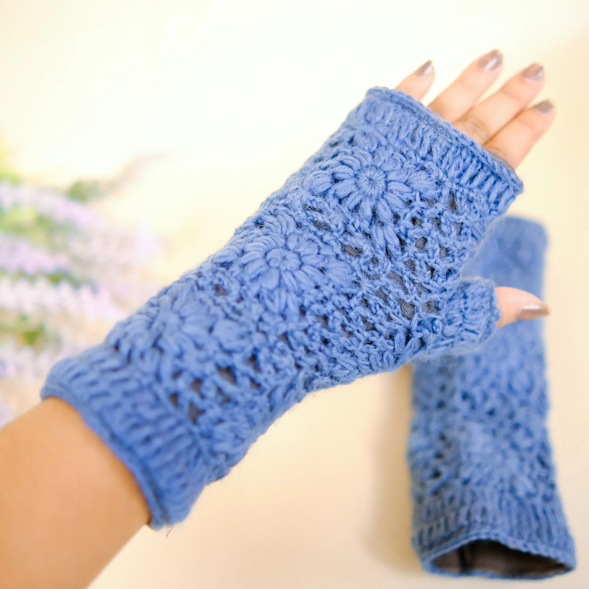 Hand Knit Crocheted Fleece Lined Hand Warmers