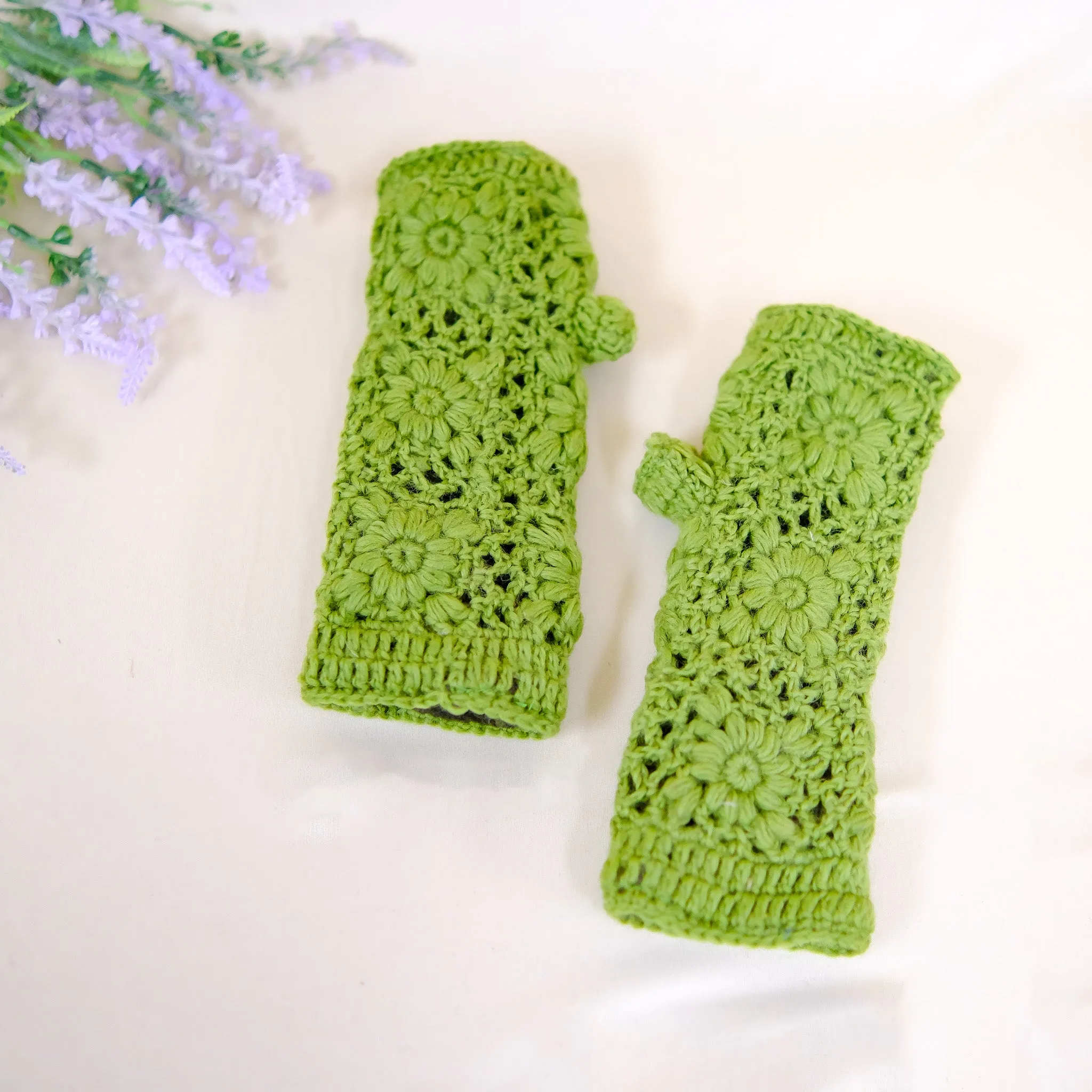 Hand Knit Crocheted Fleece Lined Hand Warmers