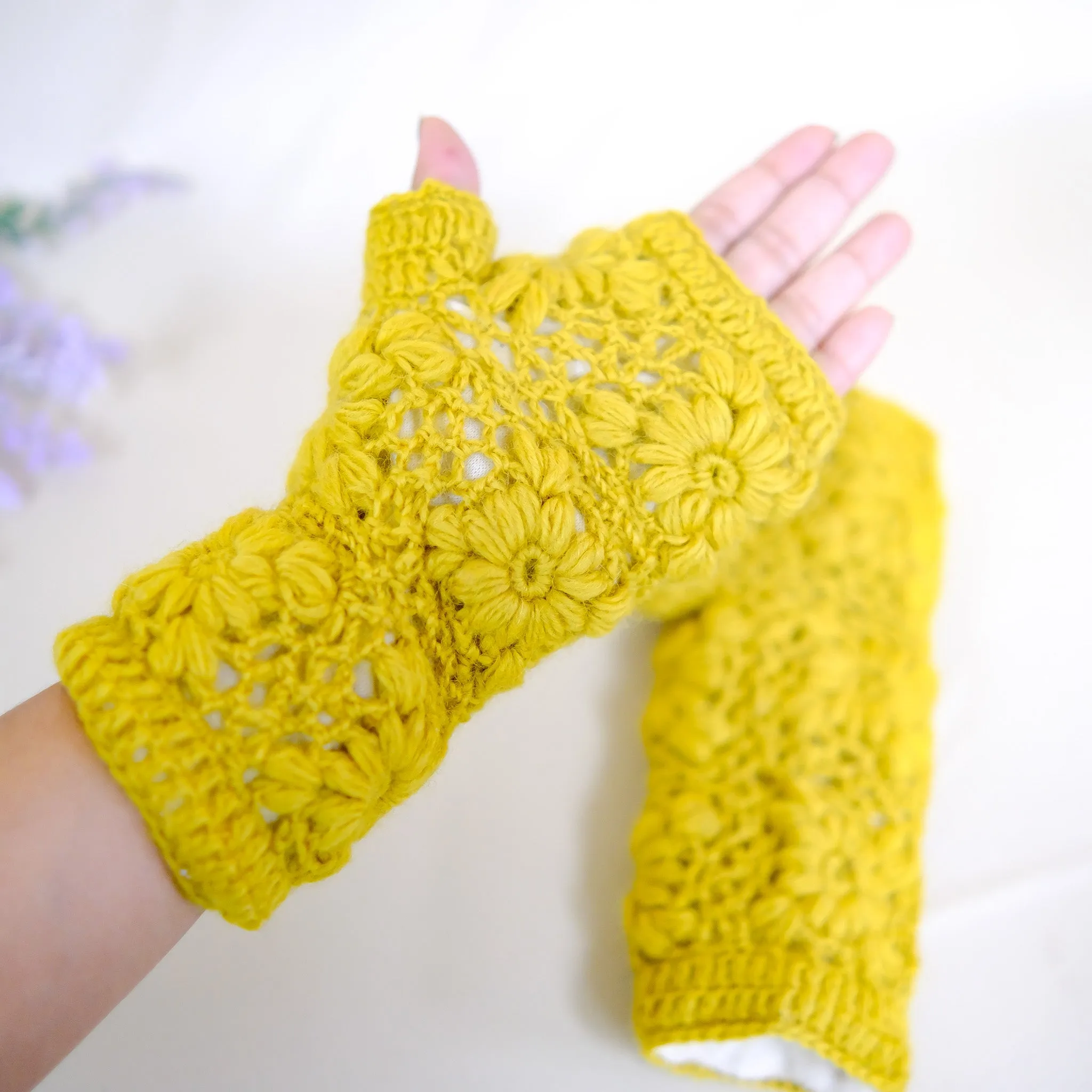 Hand Knit Crocheted Fleece Lined Hand Warmers