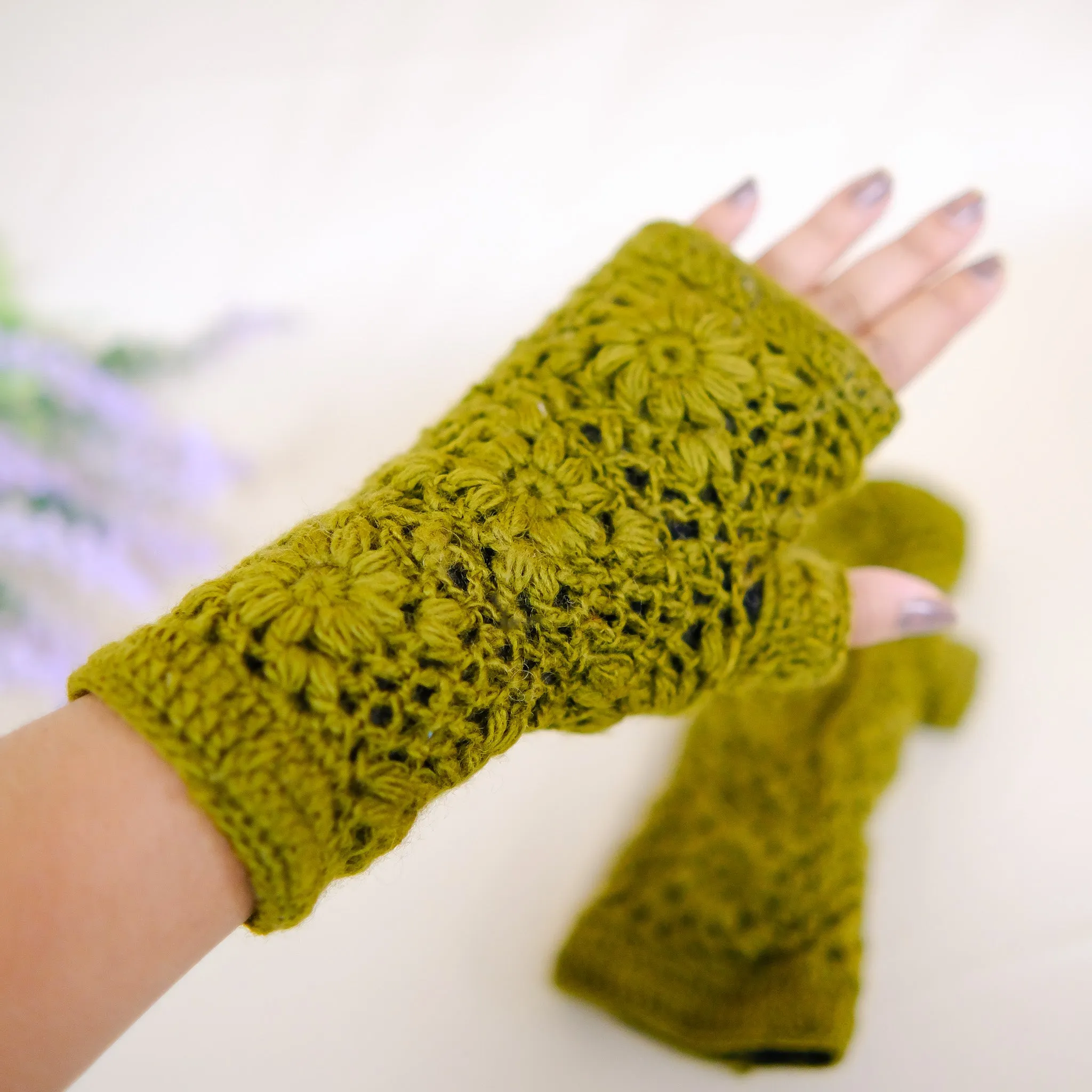 Hand Knit Crocheted Fleece Lined Hand Warmers