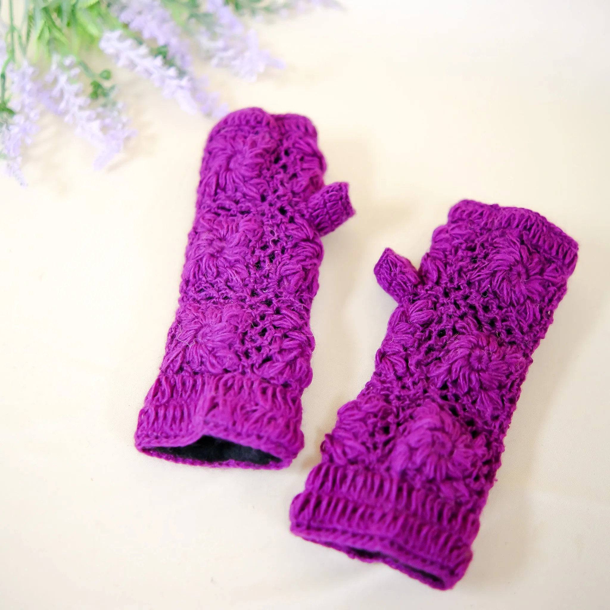 Hand Knit Crocheted Fleece Lined Hand Warmers