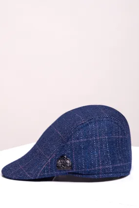 HARRY - Indigo Tweed Check Flat Cap