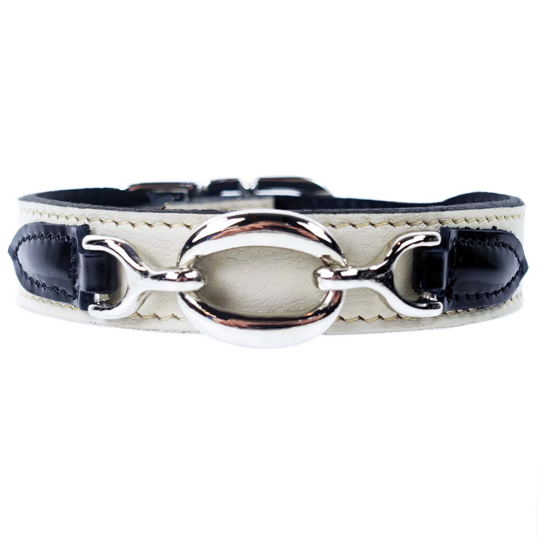 Hartman Dog Collar in Eggshell, Black & Nickel