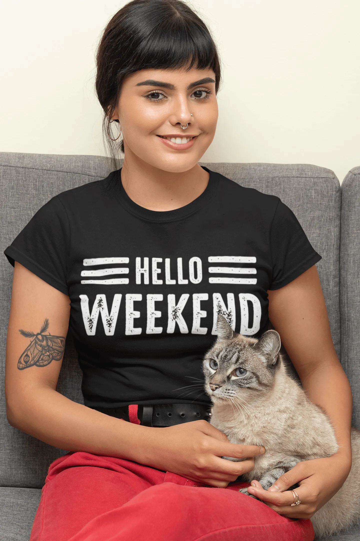 Hello Weekend Vibes  Printed T Shirt Top