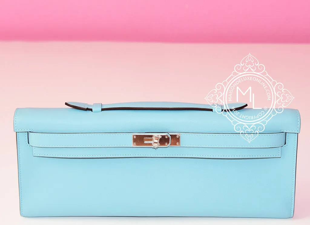 Hermes Blue Atoll Kelly Cut Pochette Mini Clutch