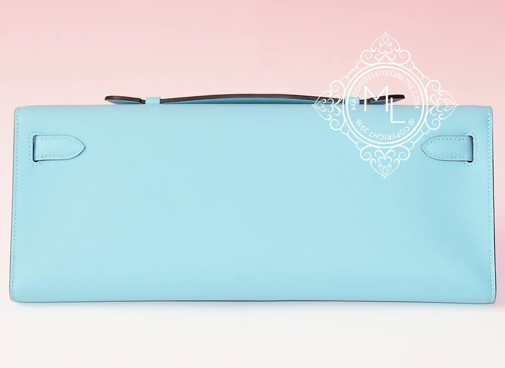 Hermes Blue Atoll Kelly Cut Pochette Mini Clutch