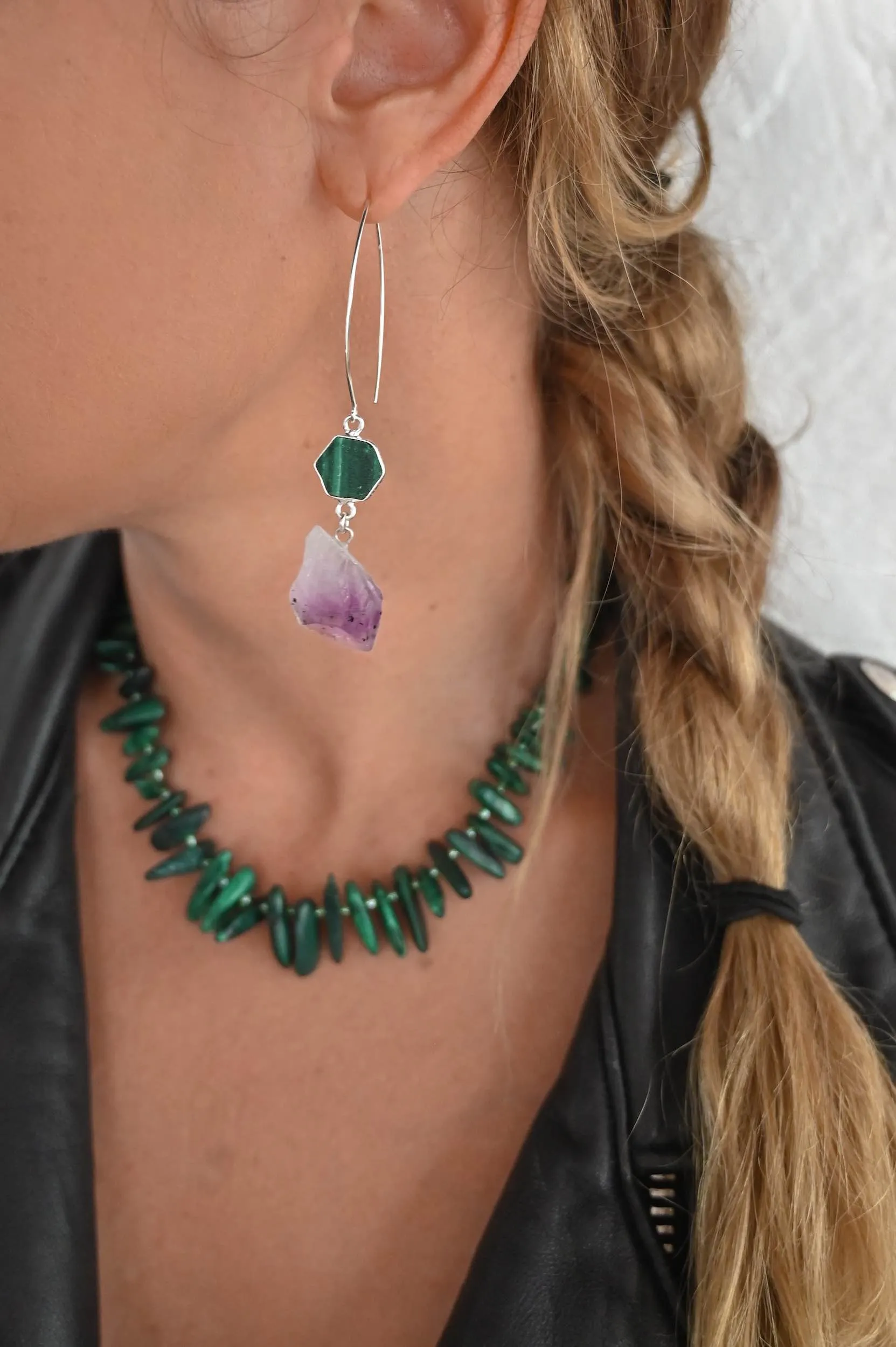 Higher Love Amethyst & Malachite Earrings