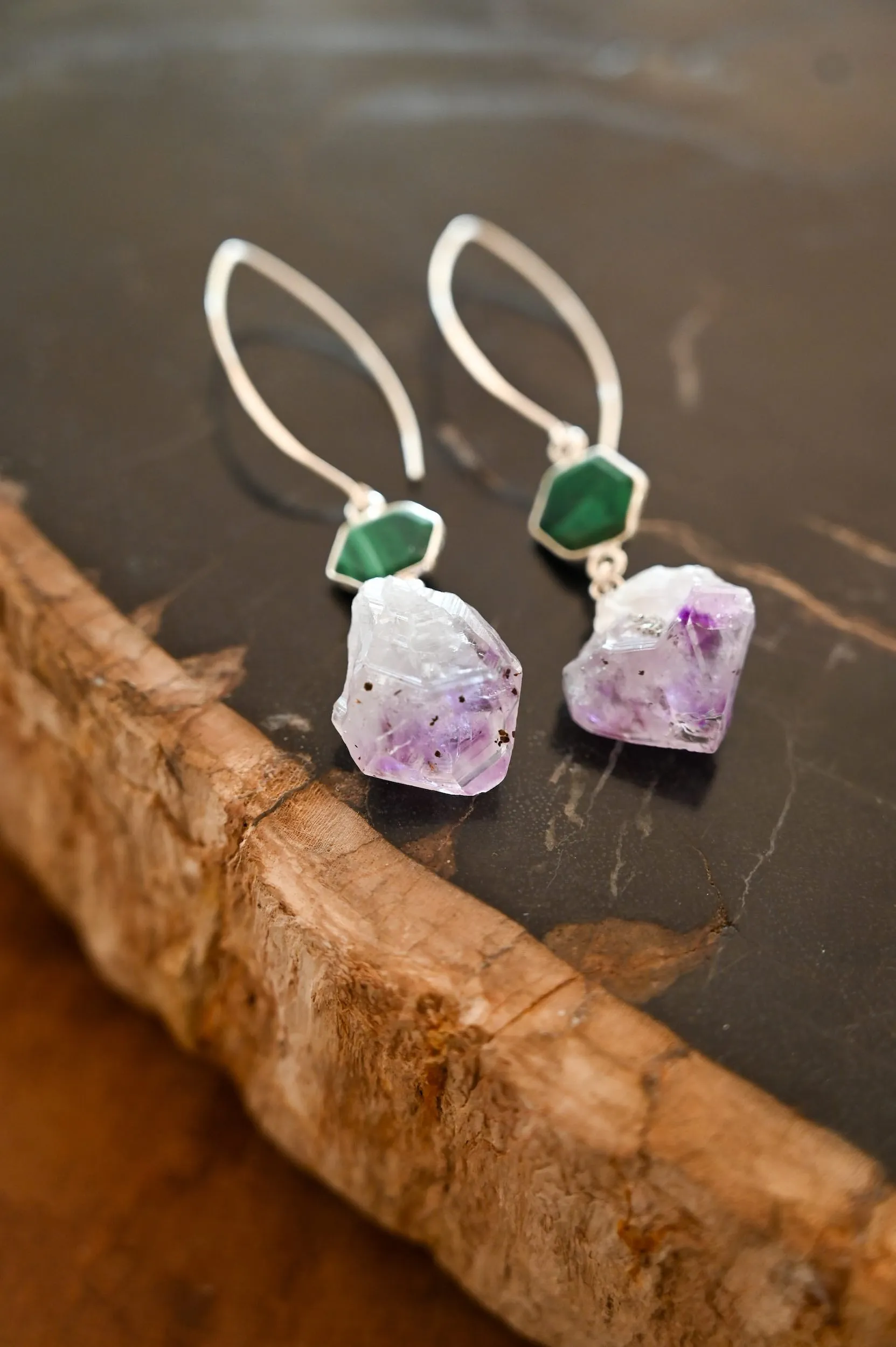 Higher Love Amethyst & Malachite Earrings