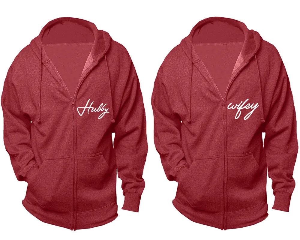 Hubby Wifey Couple Matching Zip Up Hoodies