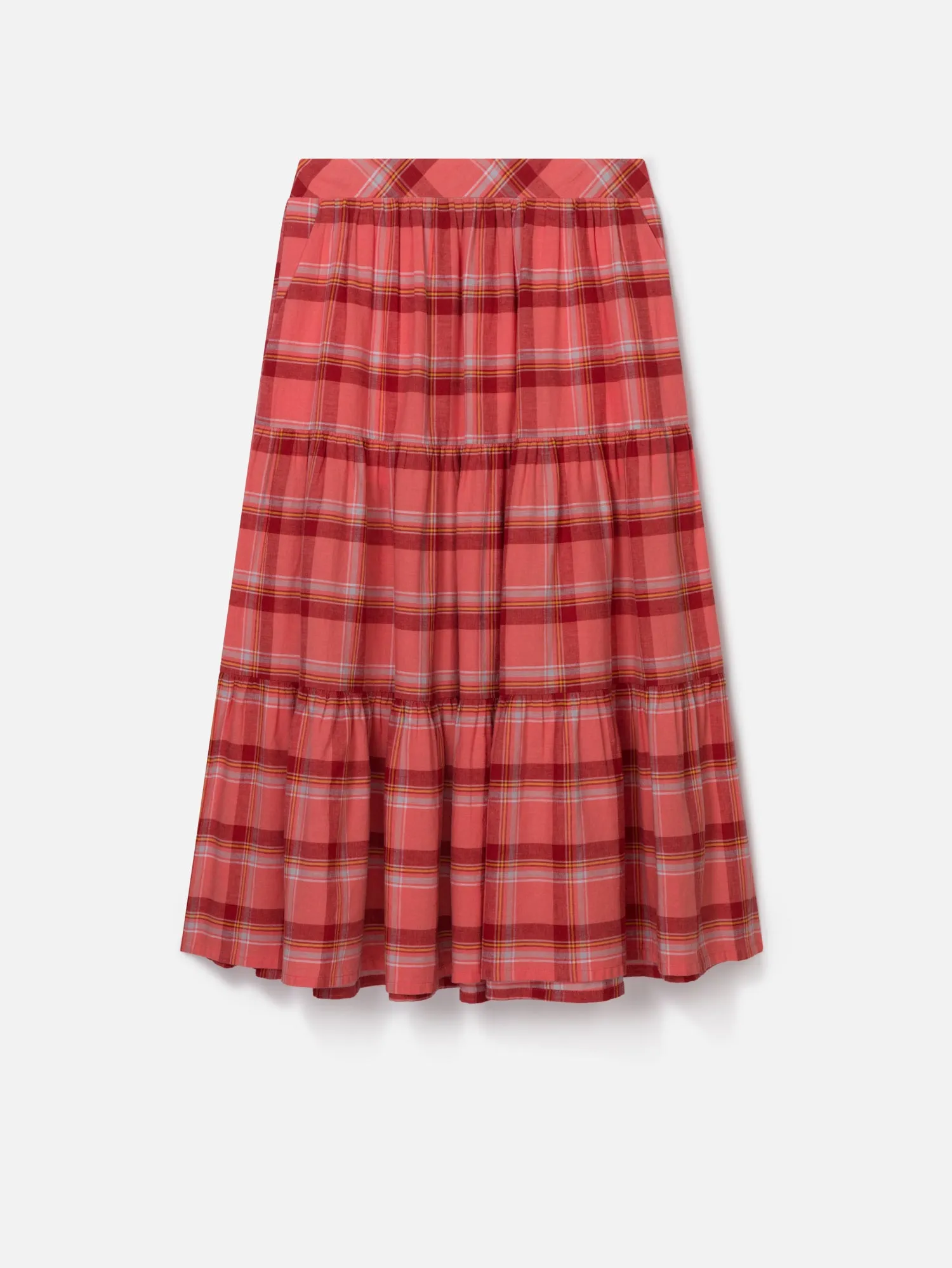 Iman Hemp Check Midi Skirt - Light Coral