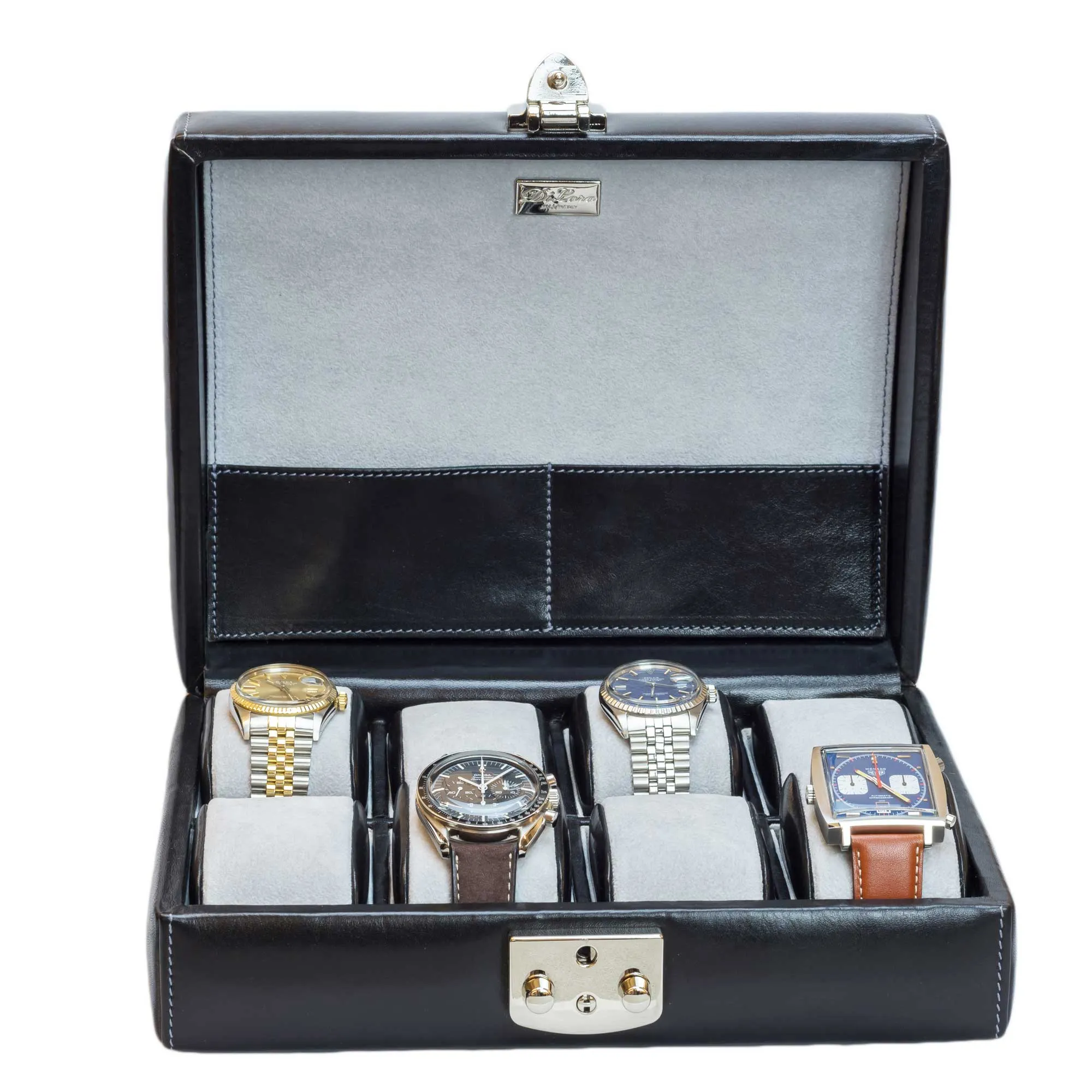 Italian Leather Watch Case Eight Watches Black