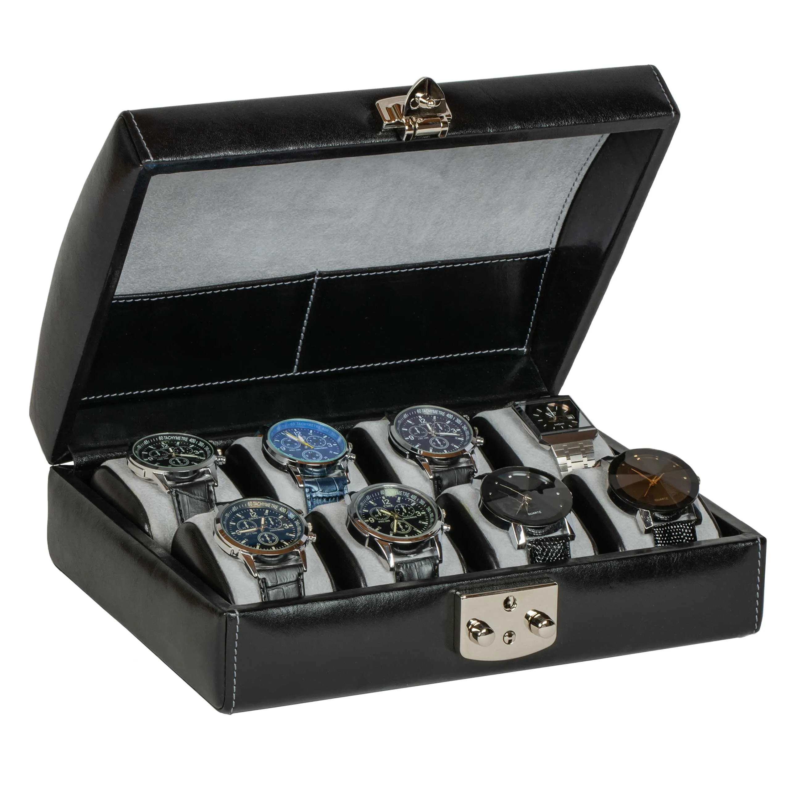 Italian Leather Watch Case Eight Watches Black