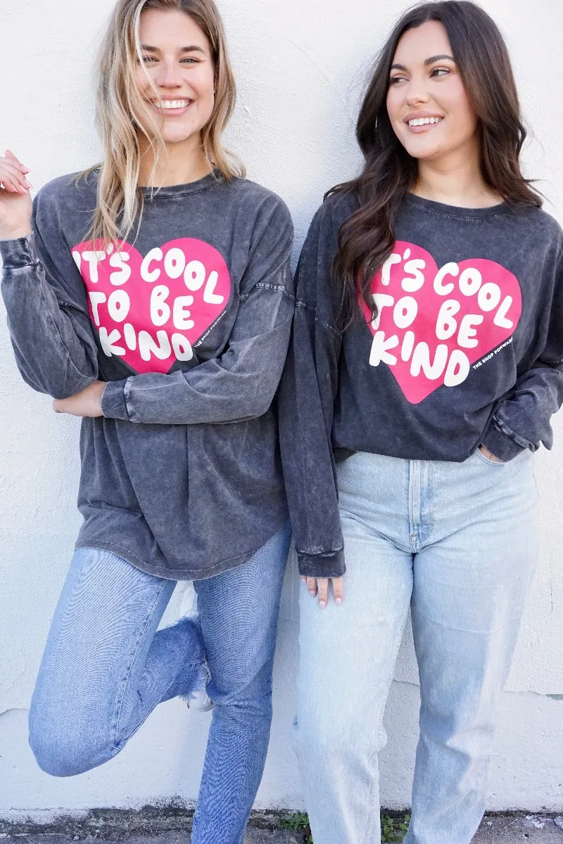 'IT'S COOL TO BE KIND' Unisex Oversized Long Sleeve Tee - Graphite