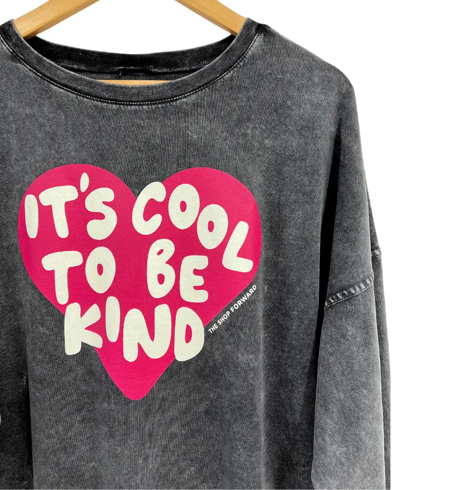 'IT'S COOL TO BE KIND' Unisex Oversized Long Sleeve Tee - Graphite