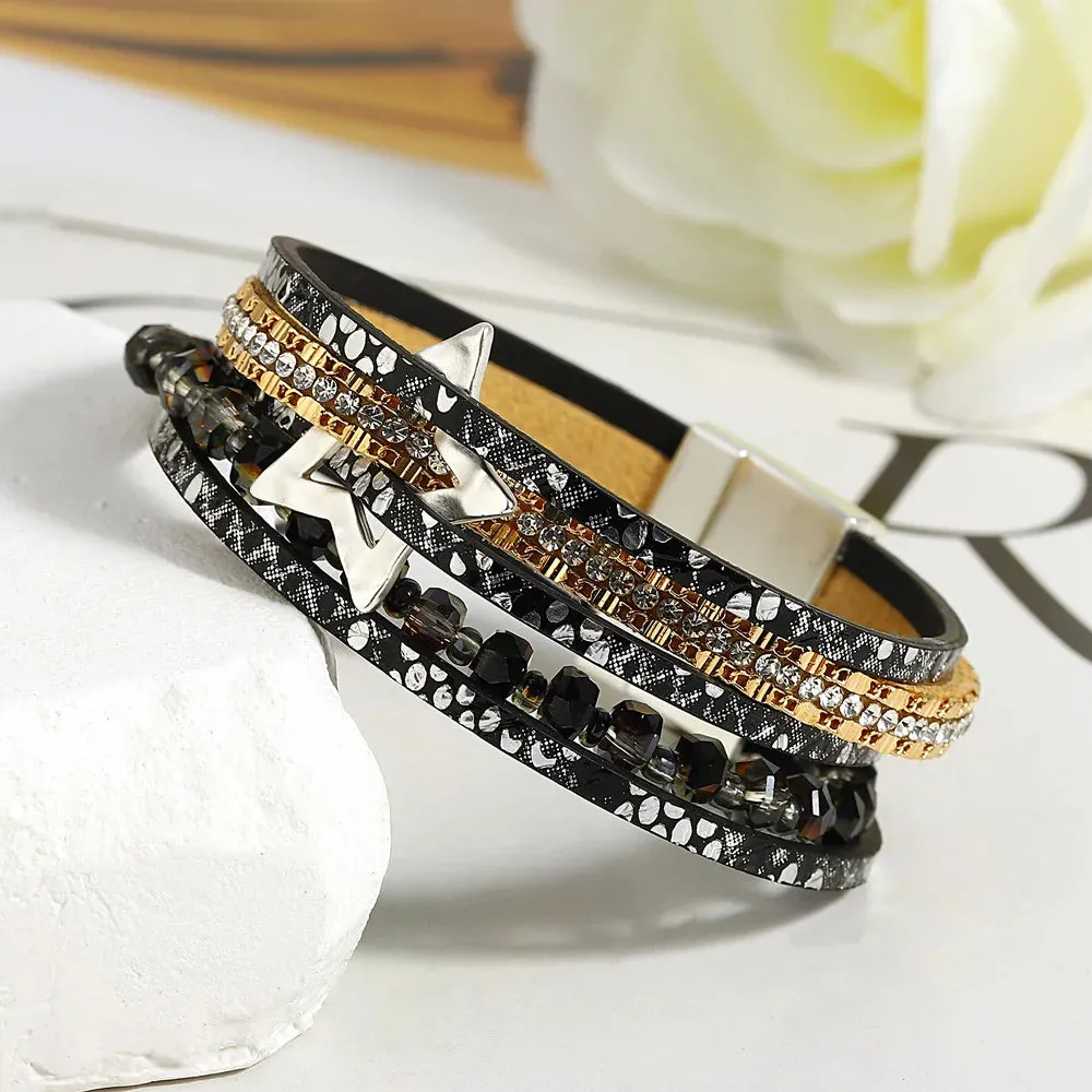 'Jiemba' Star Charm Cuff Bracelet - black