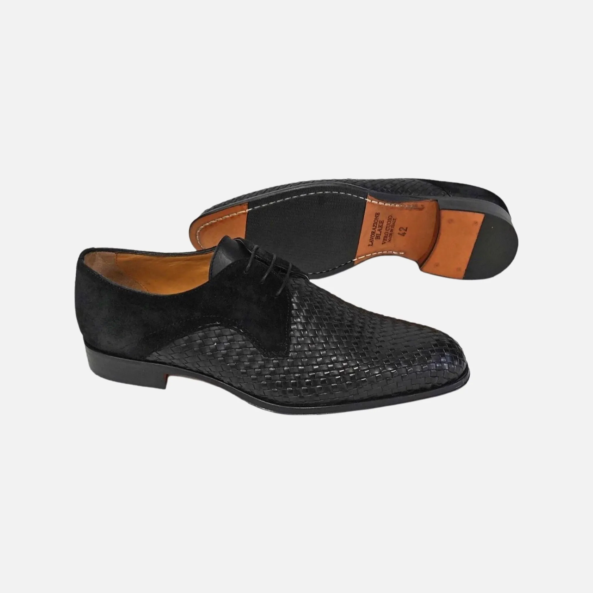 Jose Real (T650 - Black) Suede Trim Basket Weave Shoe | Last Pairs