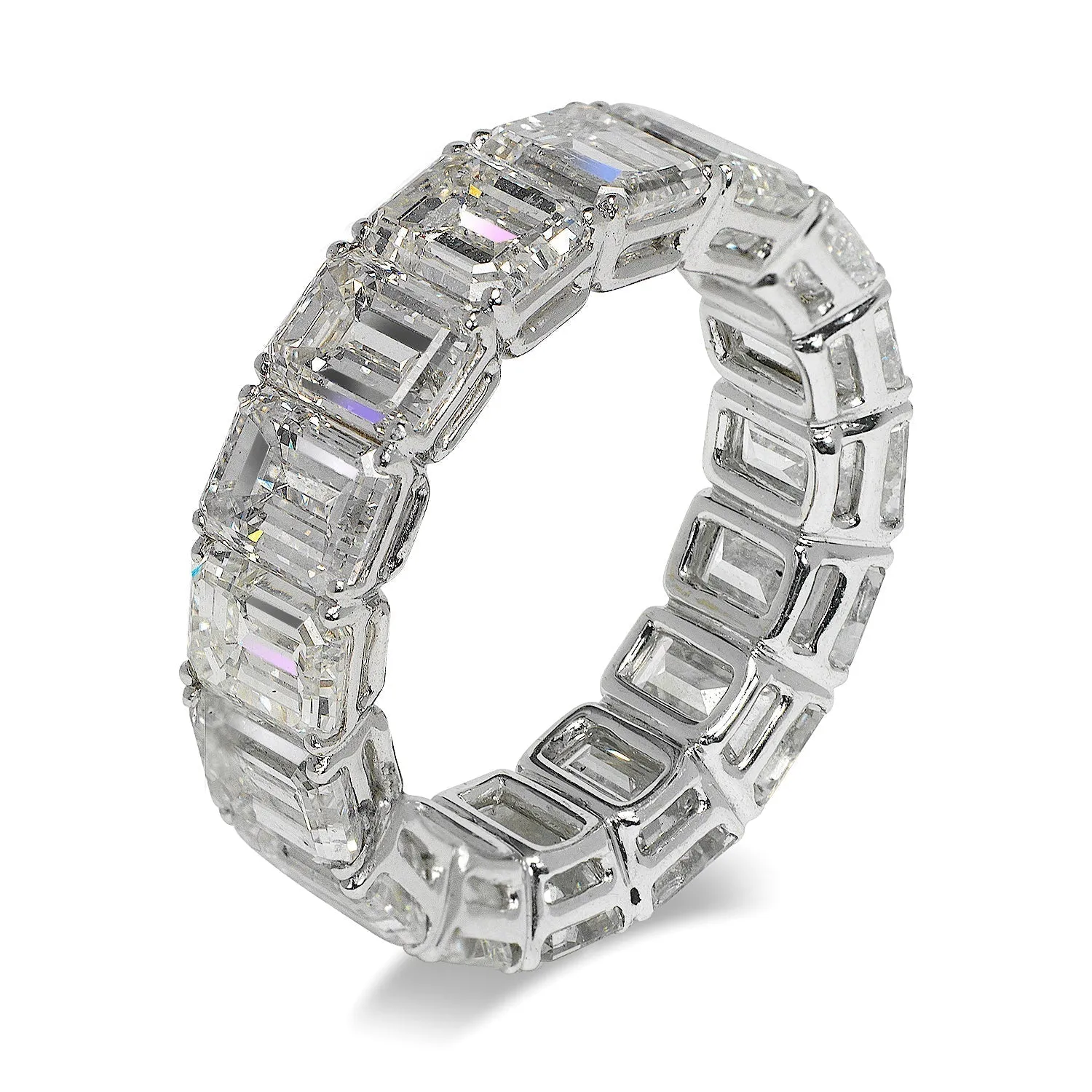 KAWA 12 Carat Emerald Cut Diamond Eternity Band in 18K White  Gold  Shared Prong 70 pointer  By Mike Nekta