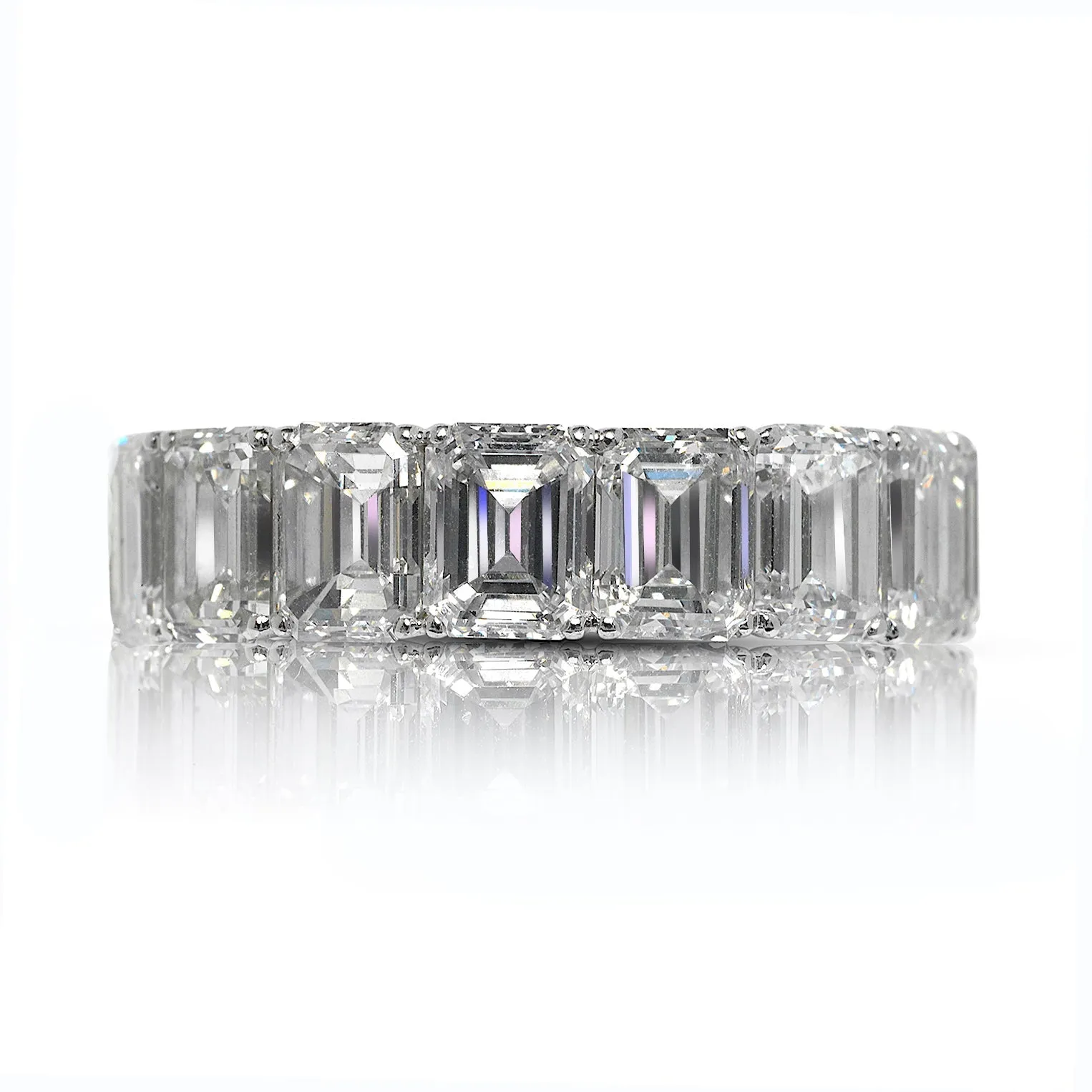 KAWA 12 Carat Emerald Cut Diamond Eternity Band in 18K White  Gold  Shared Prong 70 pointer  By Mike Nekta