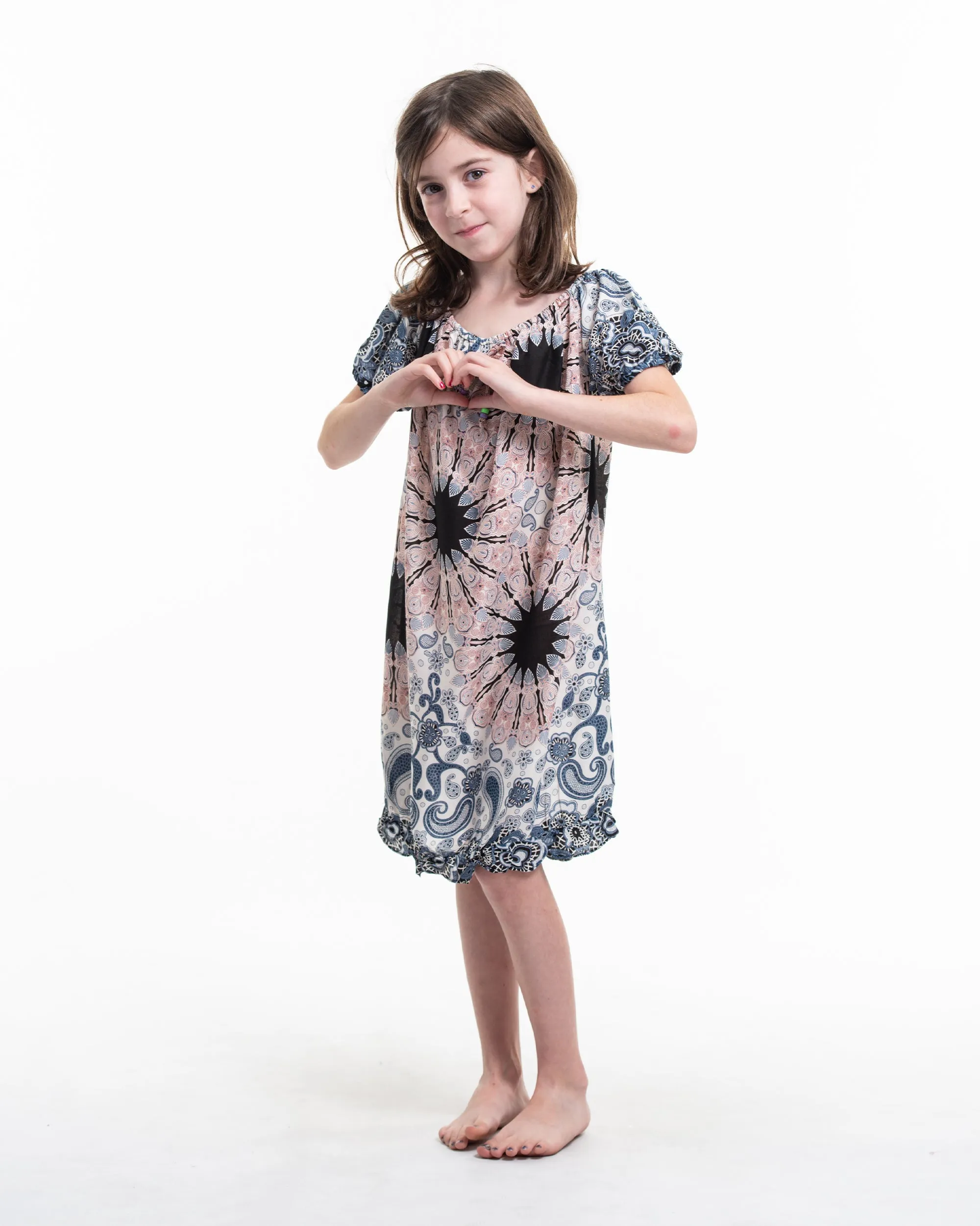 Kids Paisley Mandalas Dress in Silver Gray