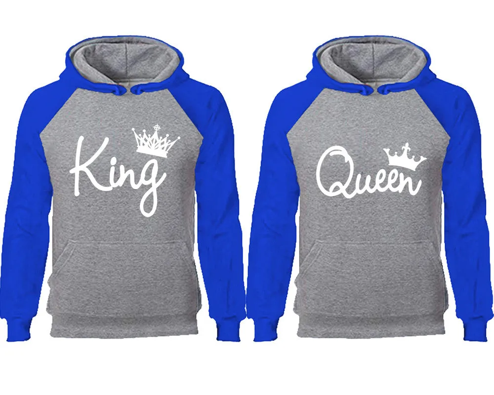 King and Queen Couple Matching Raglan Hoodies, King Queen Contrast Hoodies