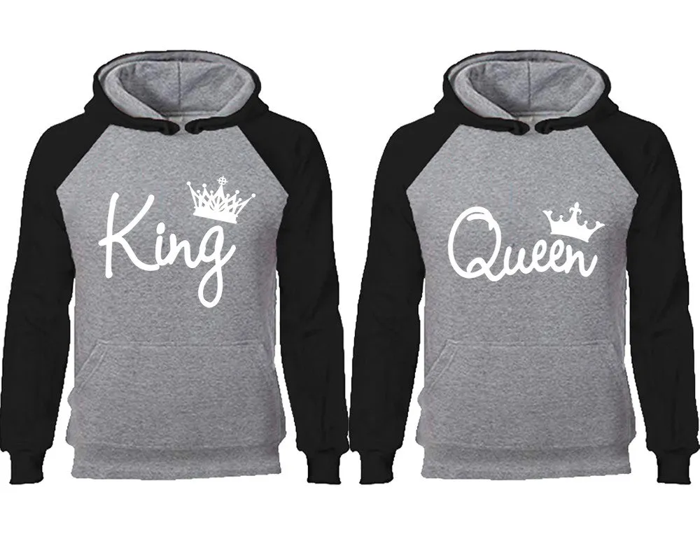 King and Queen Couple Matching Raglan Hoodies, King Queen Contrast Hoodies