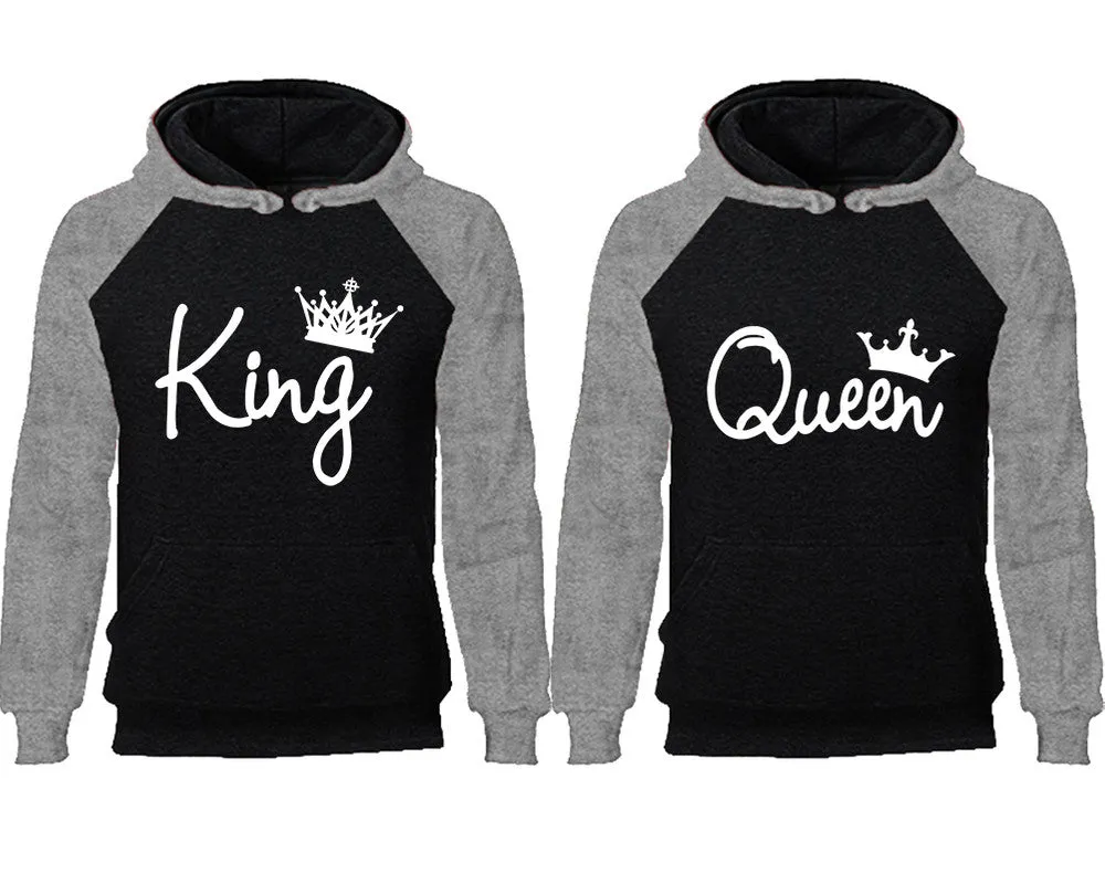 King and Queen Couple Matching Raglan Hoodies, King Queen Contrast Hoodies