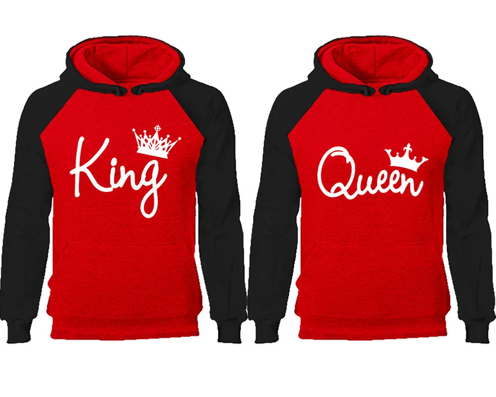 King and Queen Couple Matching Raglan Hoodies, King Queen Contrast Hoodies