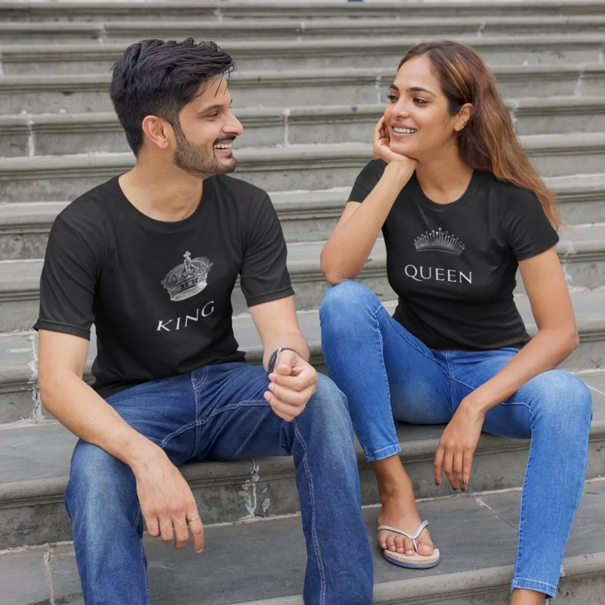 King And Queen Couple T-Shirts White Crowns