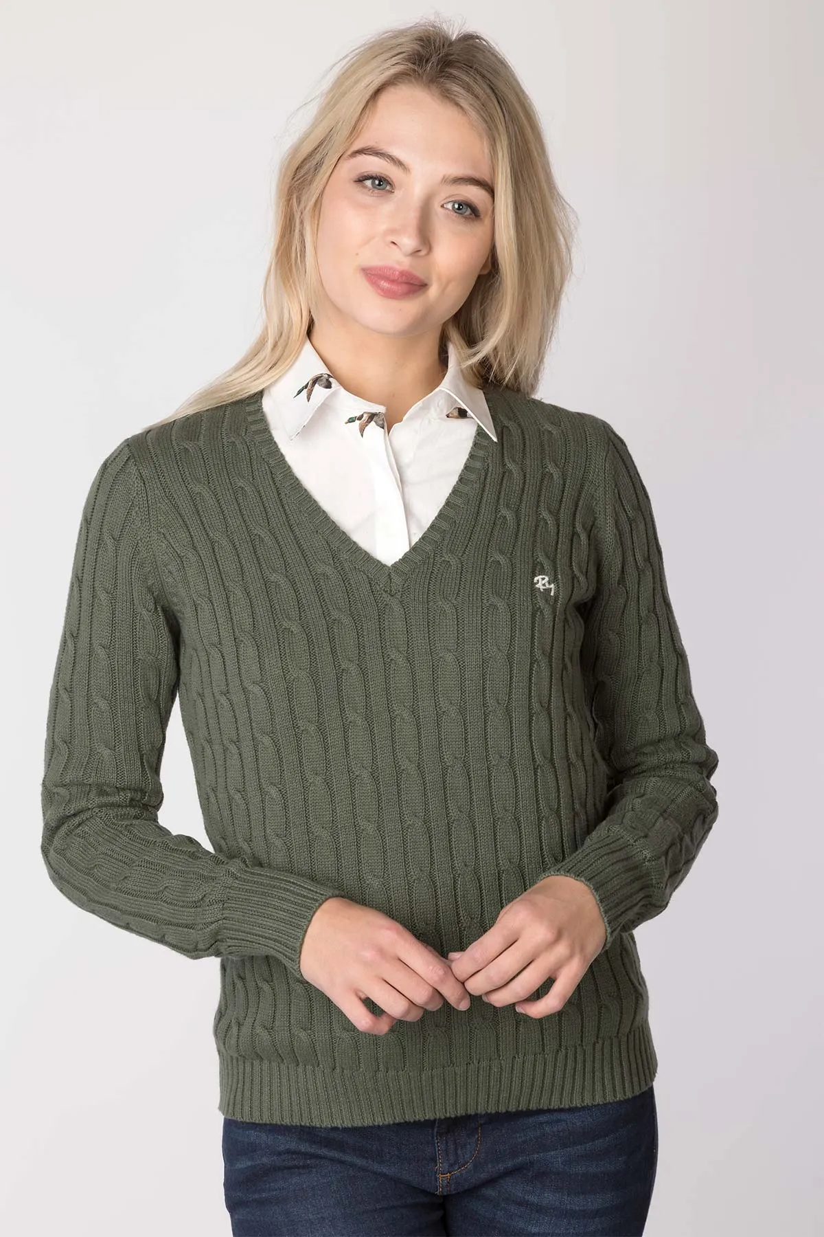 Ladies V Neck Cable Knit Jumper