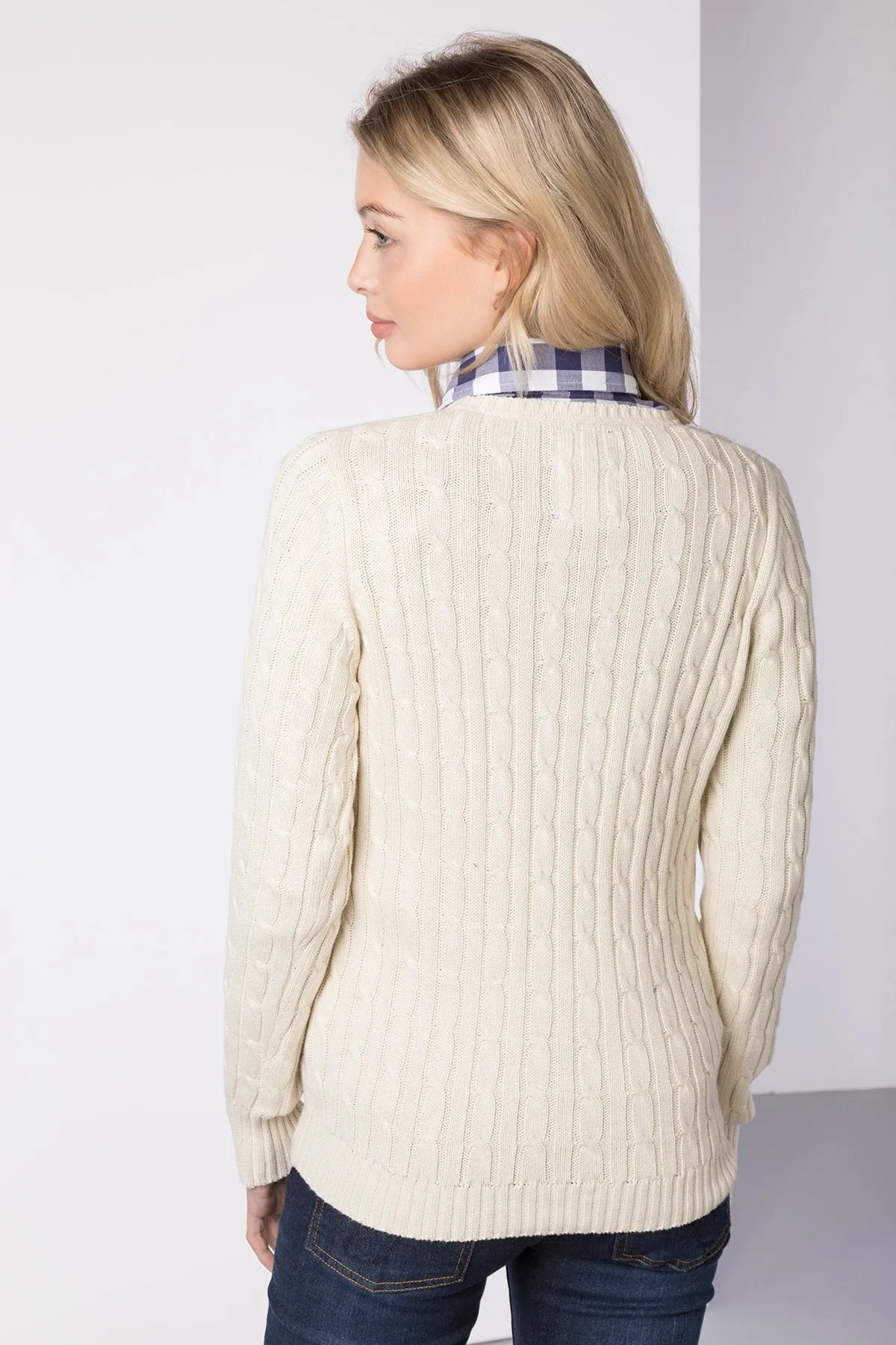 Ladies V Neck Cable Knit Jumper