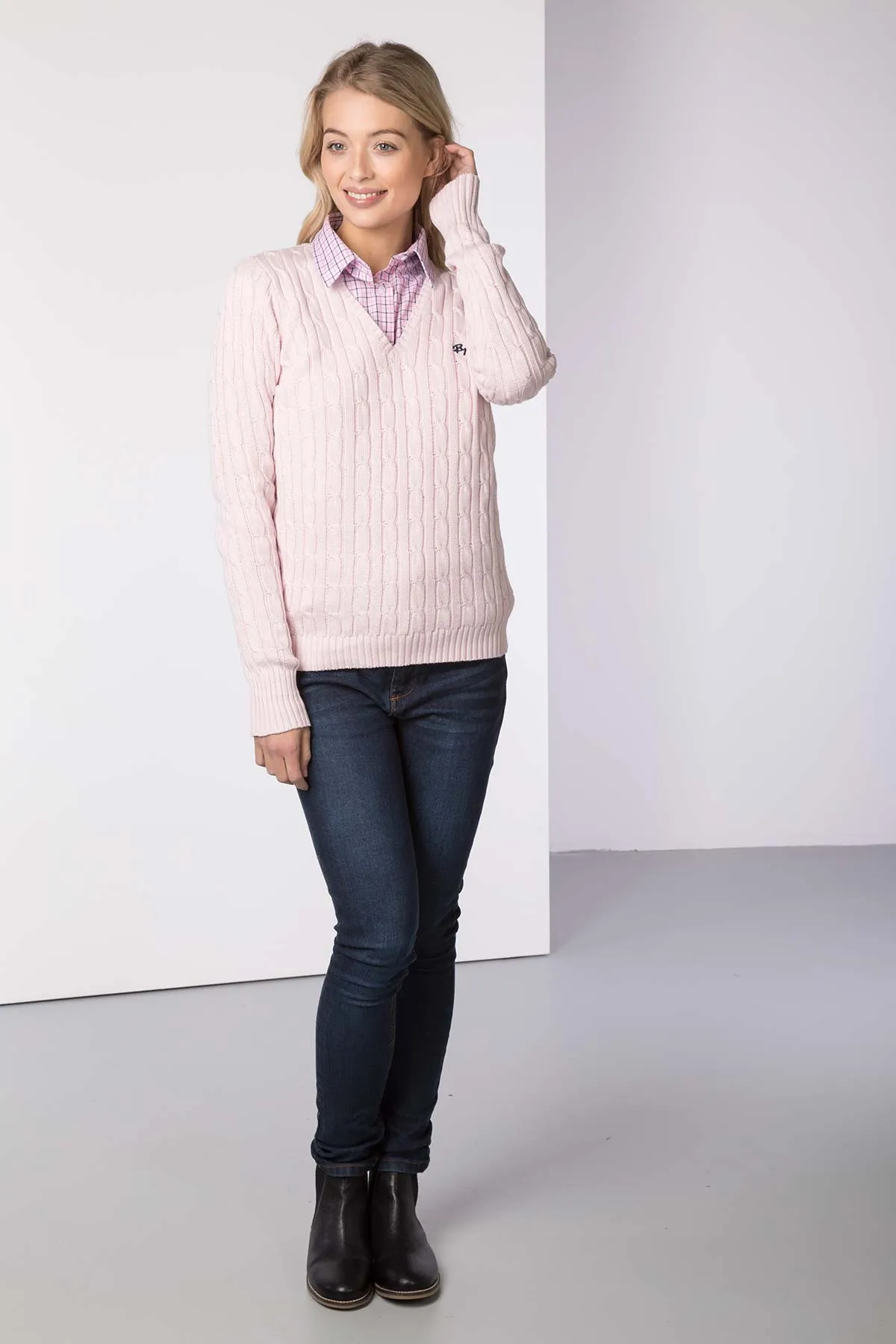 Ladies V Neck Cable Knit Jumper