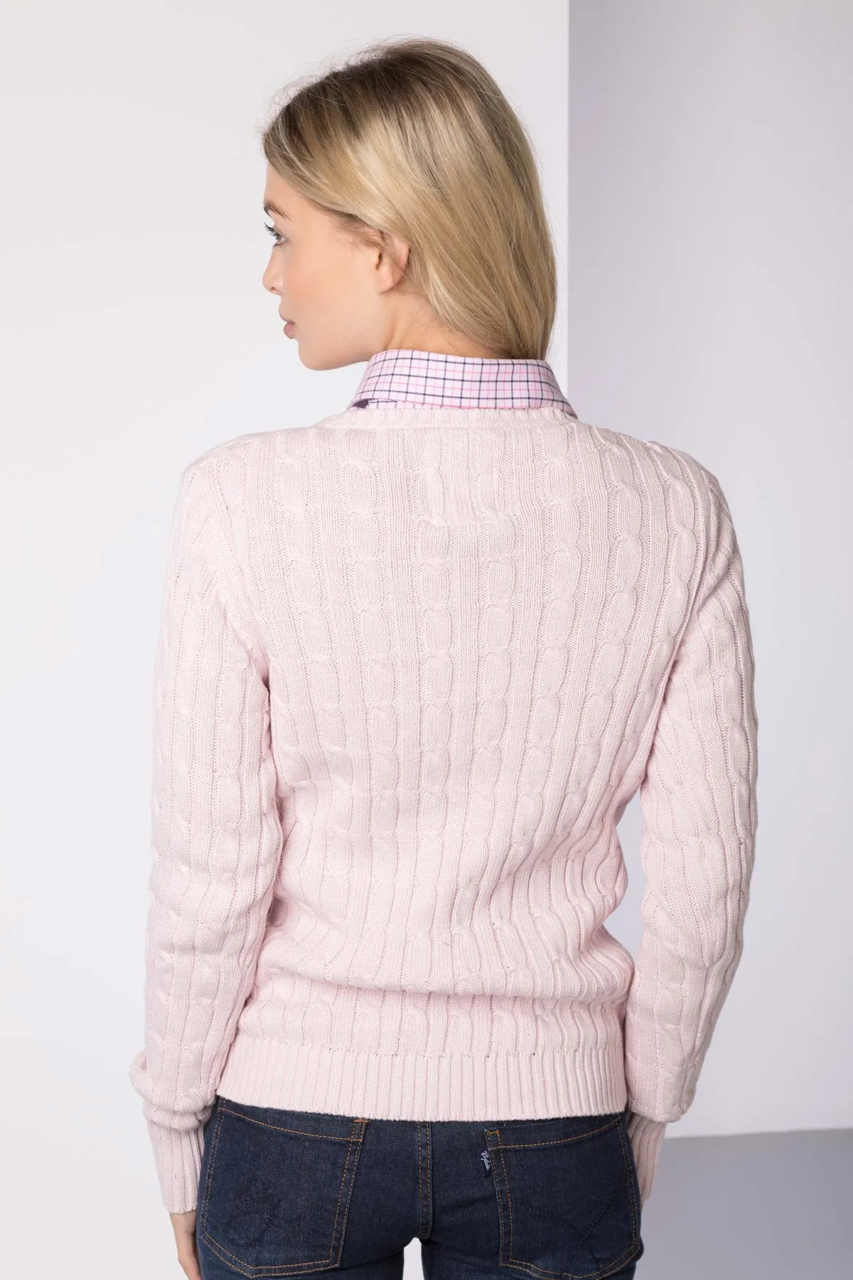 Ladies V Neck Cable Knit Jumper