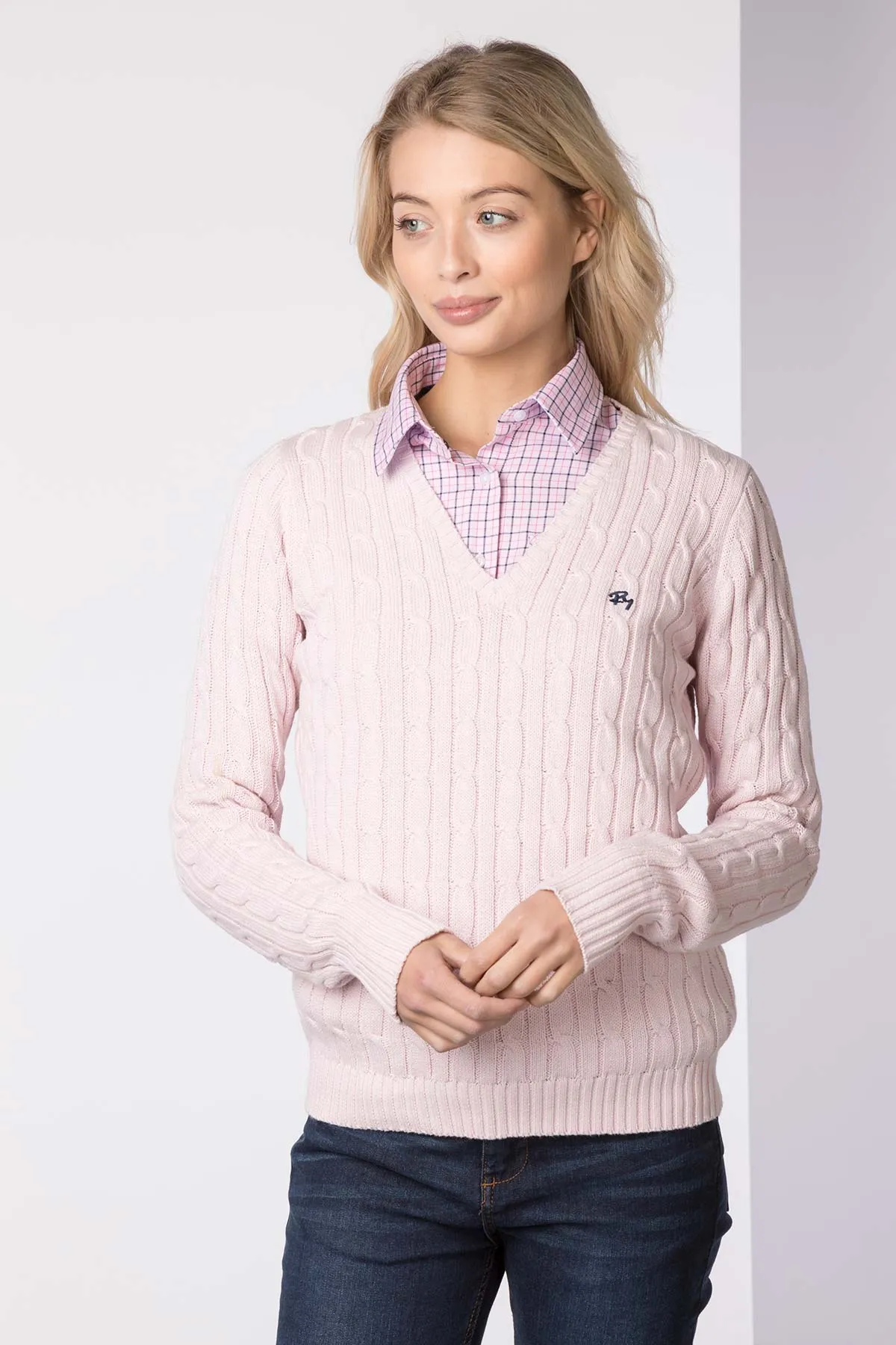 Ladies V Neck Cable Knit Jumper