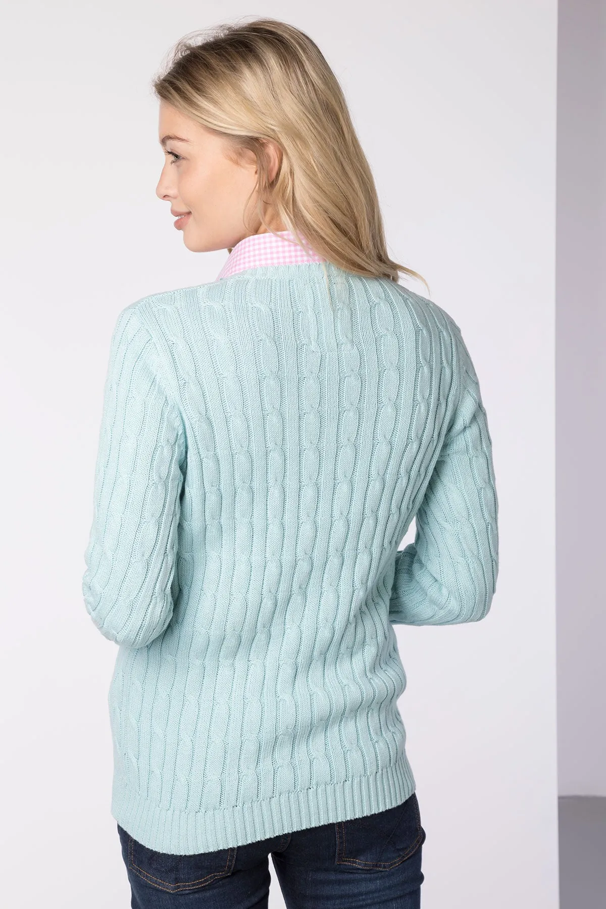 Ladies V Neck Cable Knit Jumper