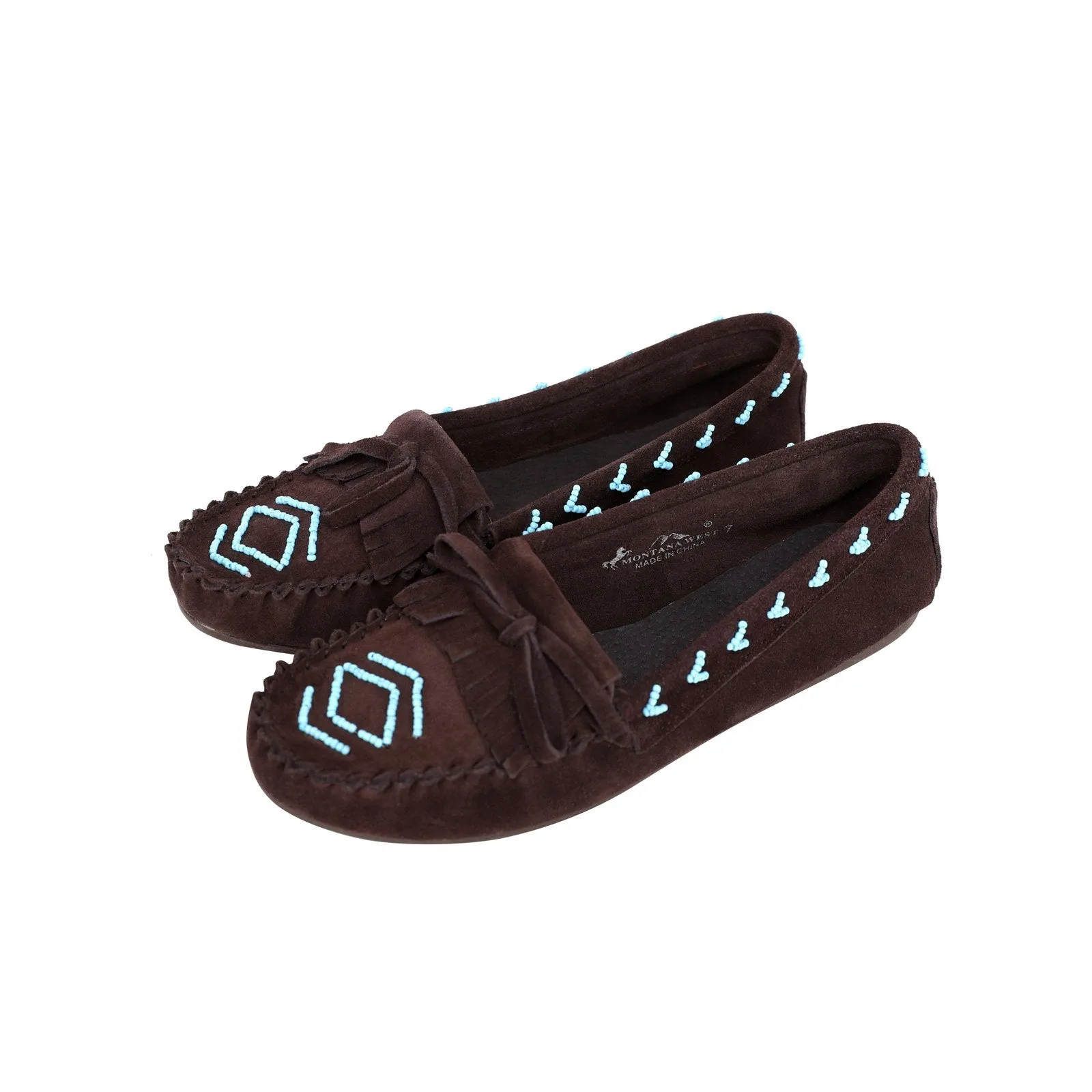 Leather Suede Moccasin Slipper Beaded Accents