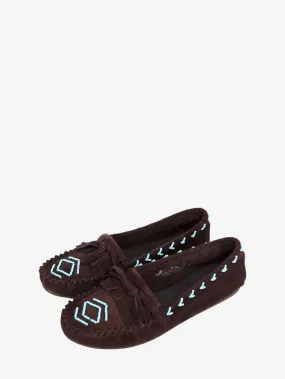 Leather Suede Moccasin Slipper Beaded Accents