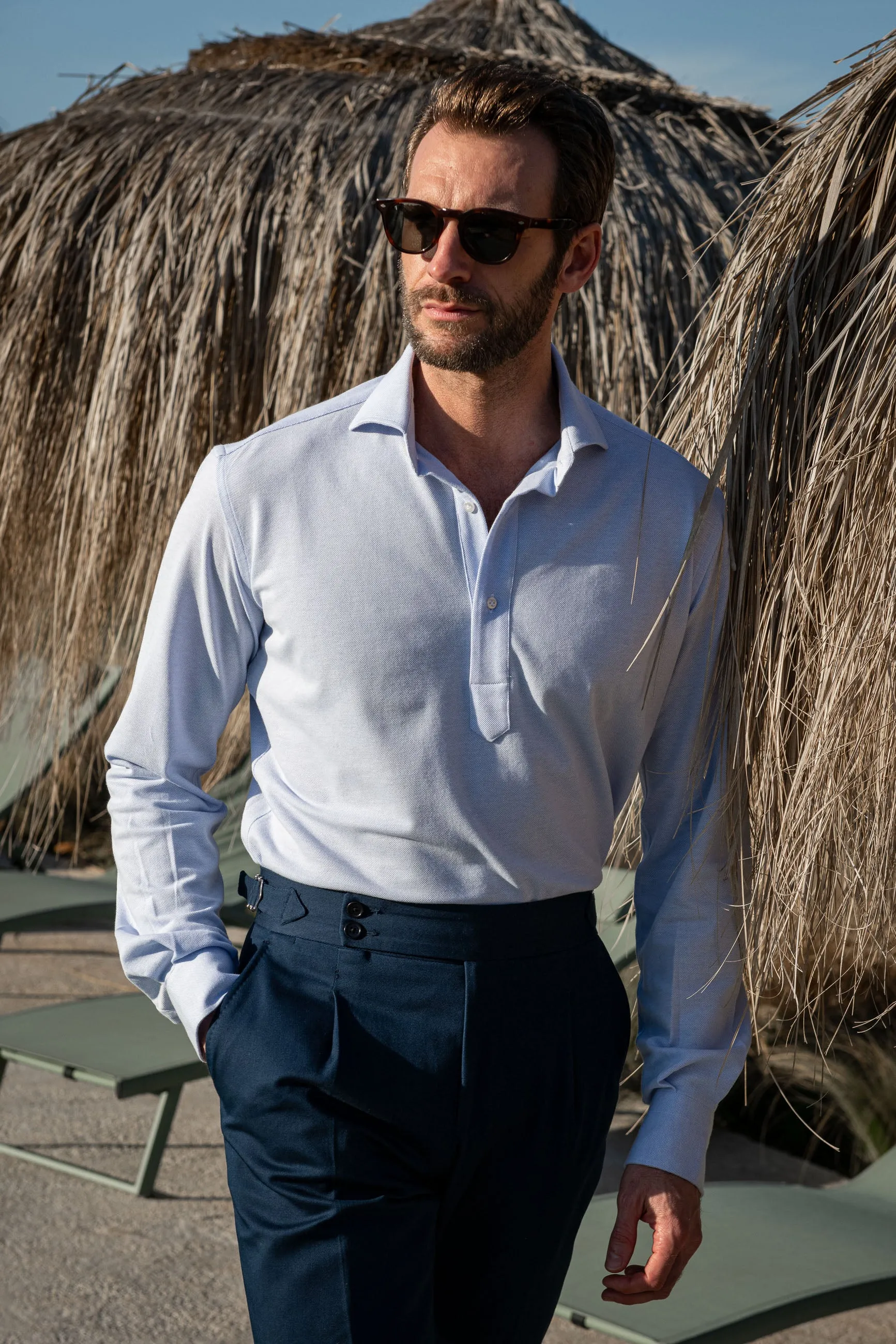 Light blue jersey popover shirt - Made in Italy