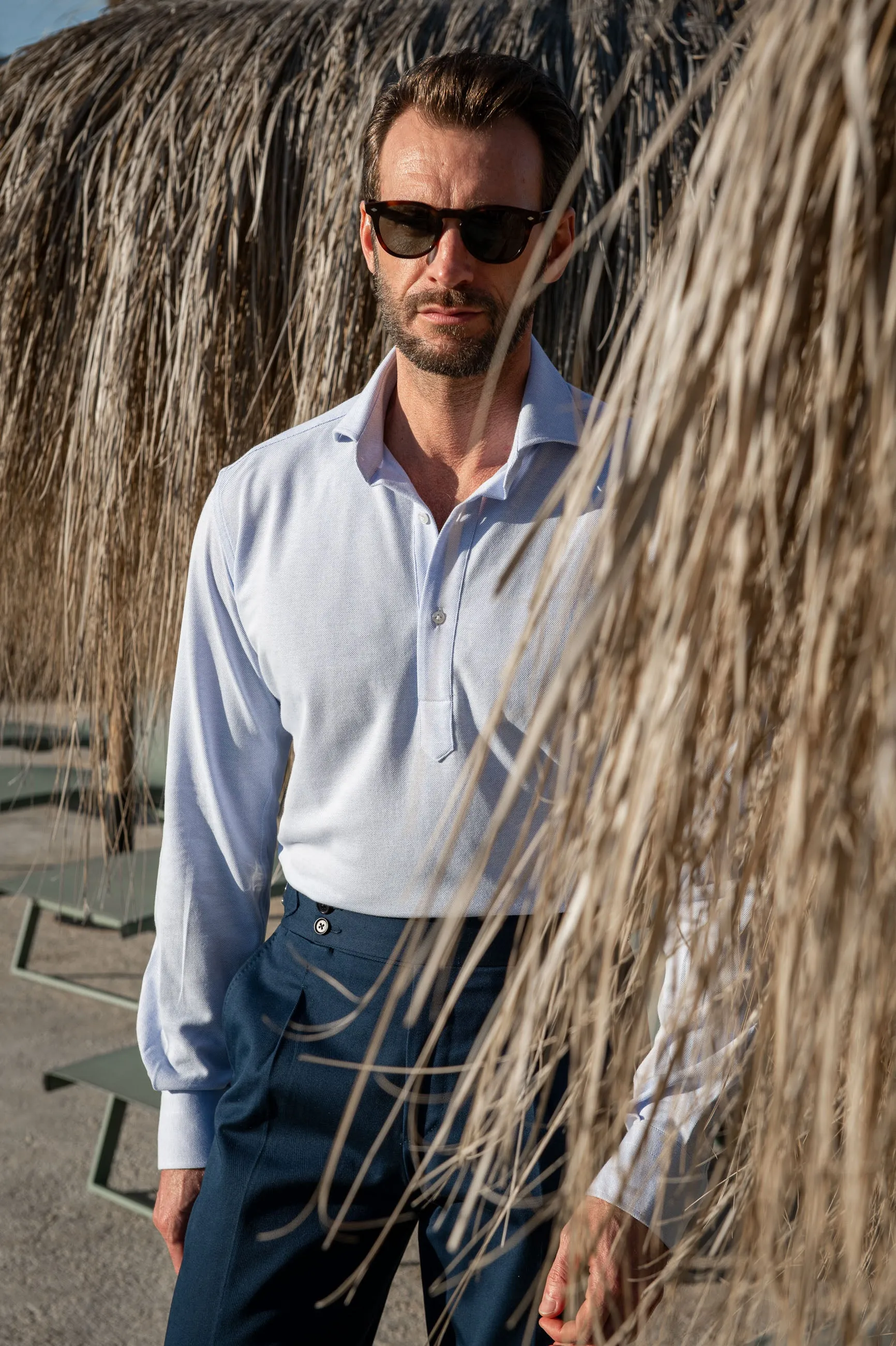 Light blue jersey popover shirt - Made in Italy