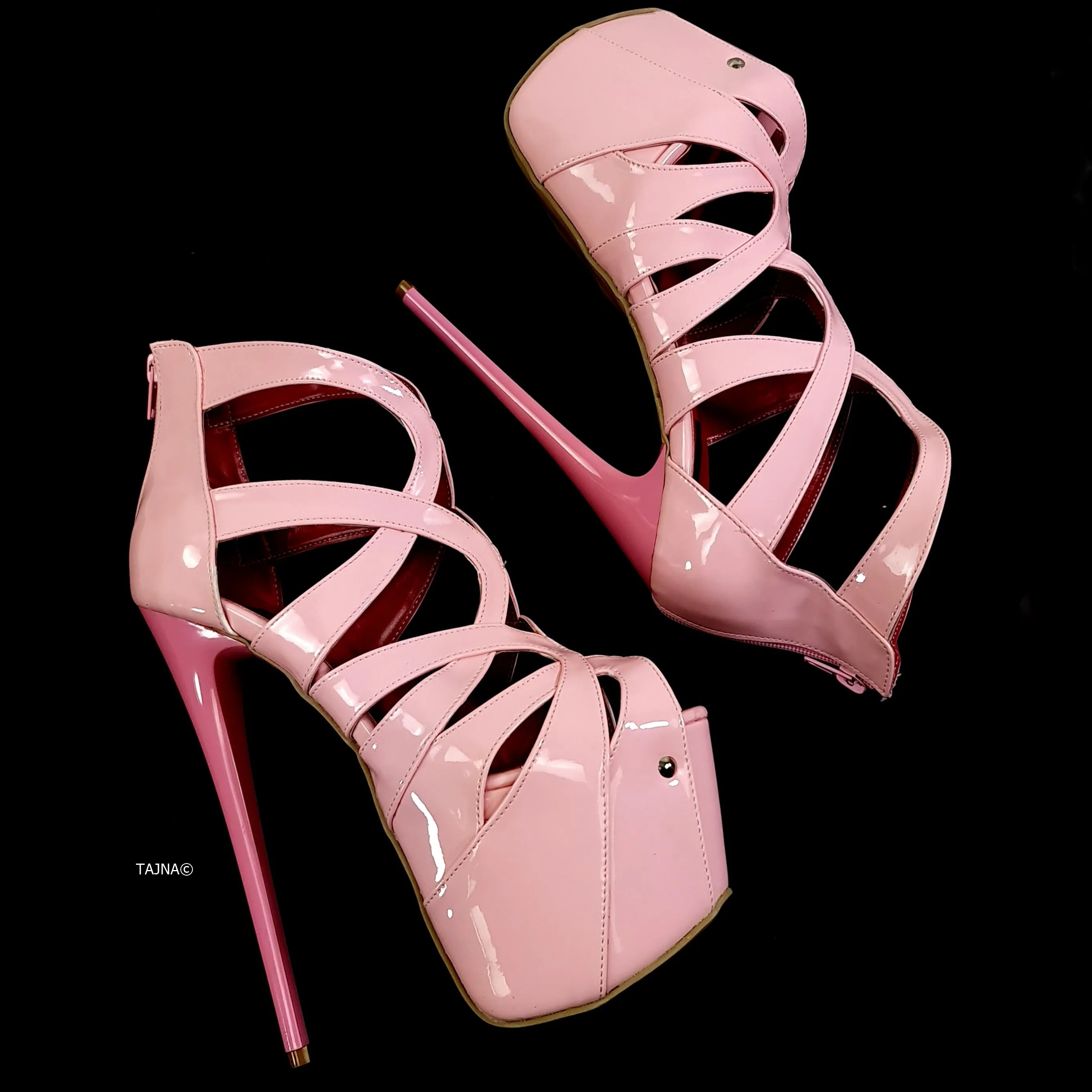 Light Pink Gloss Ankle Cage Bondage High Heels