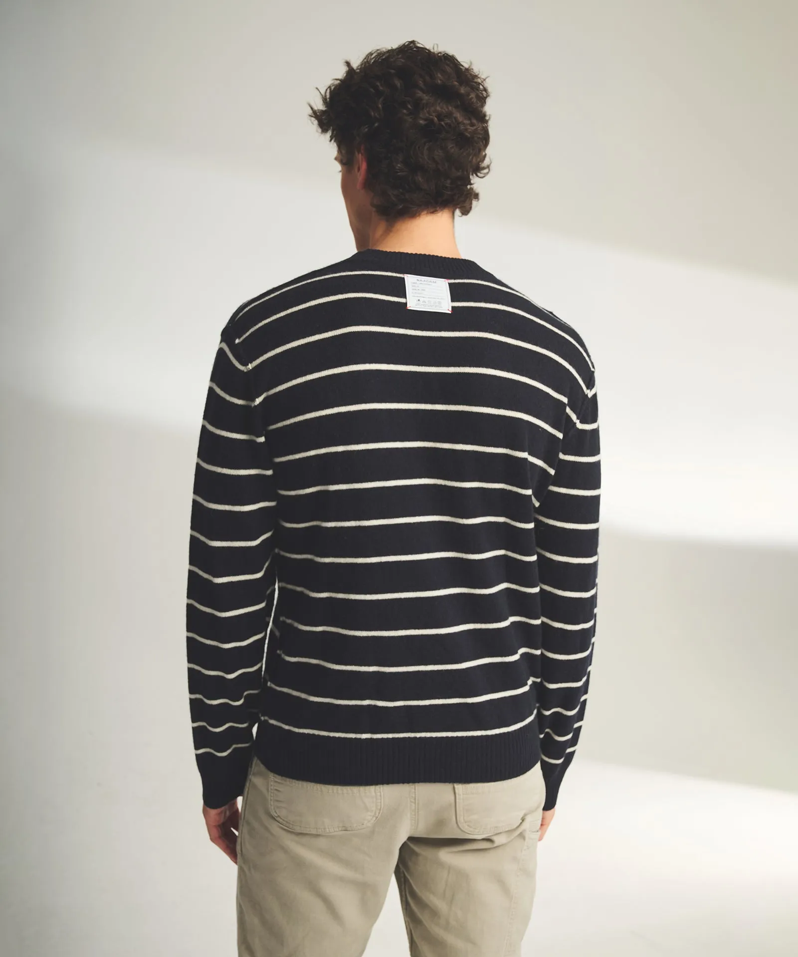 Lightweight Reversible Cashmere Striped Crewneck Sweater