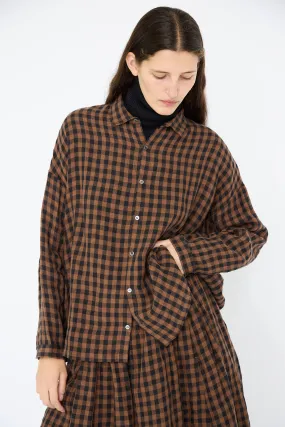 Linen Gingham Check Shirt in Brown