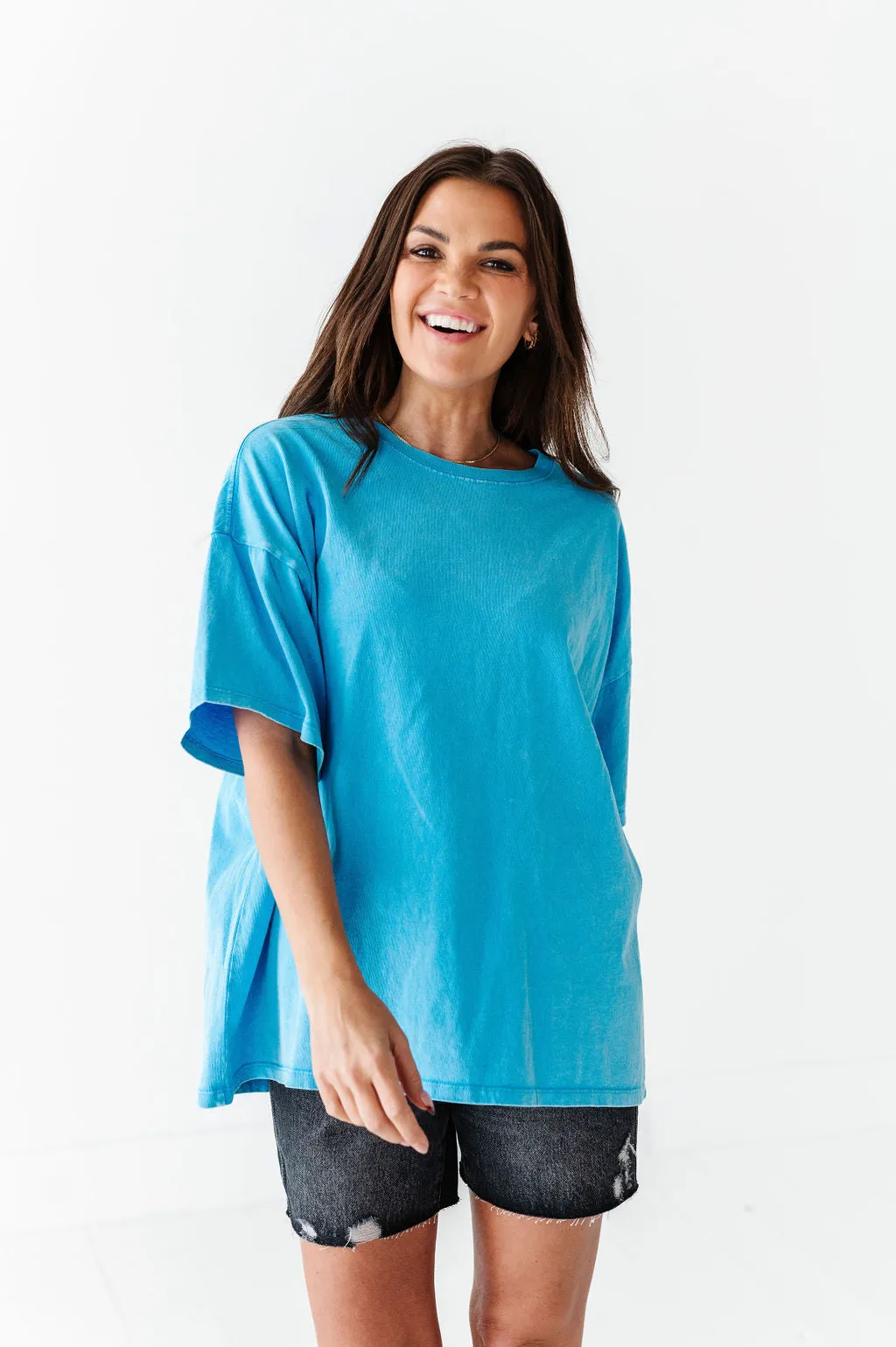 Lisa Oversized Boyfriend Tee in Bright Blue